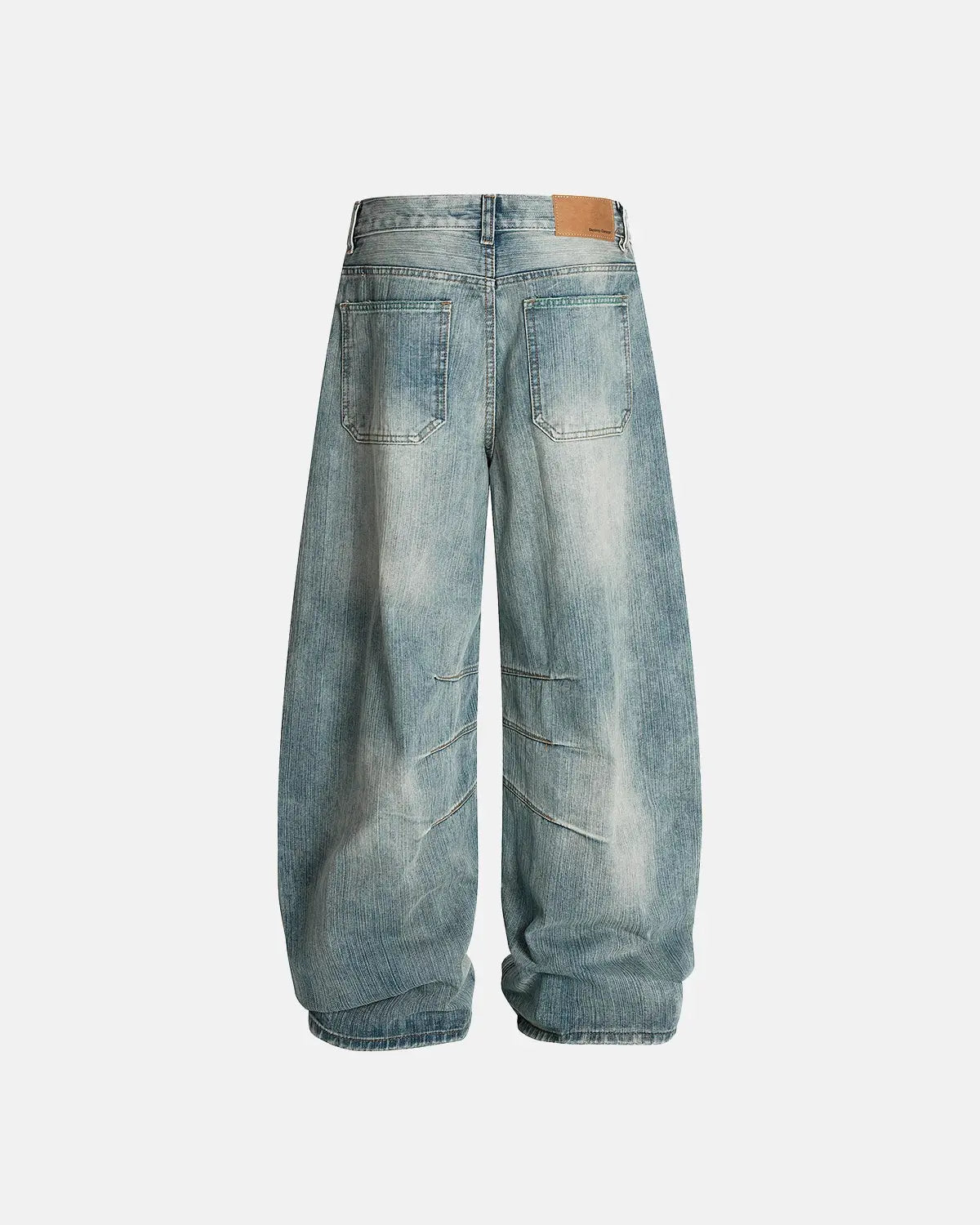Deconstructed bamboo weave baggy jeans by INFLATION Streetwear, featuring relaxed fit and unique woven texture.