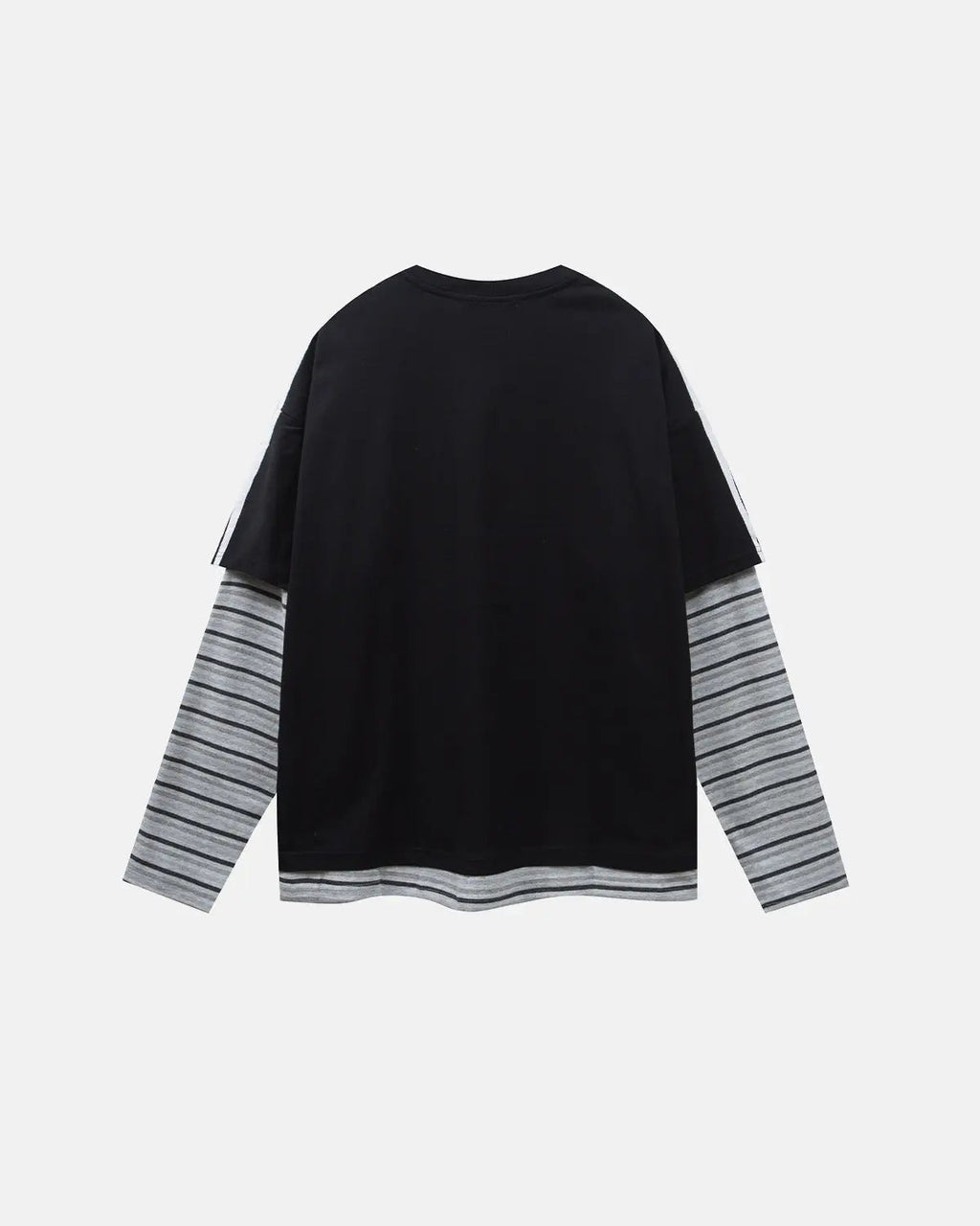 Inflation Streetwear Retro Letter Print Layered Stripe T-Shirt featuring bold letter graphics and colorful stripe design.