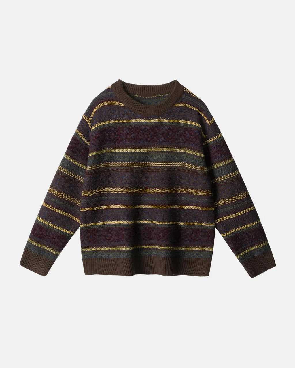 Inflation brand round neck sweater with stripe jacquard pattern, featuring a cozy, stylish design suitable for streetwear fashion.