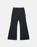 Inflation Super Raw Flared Baggy Jeans with distressed details and wide-leg fit, styled on a model for streetwear fashion.