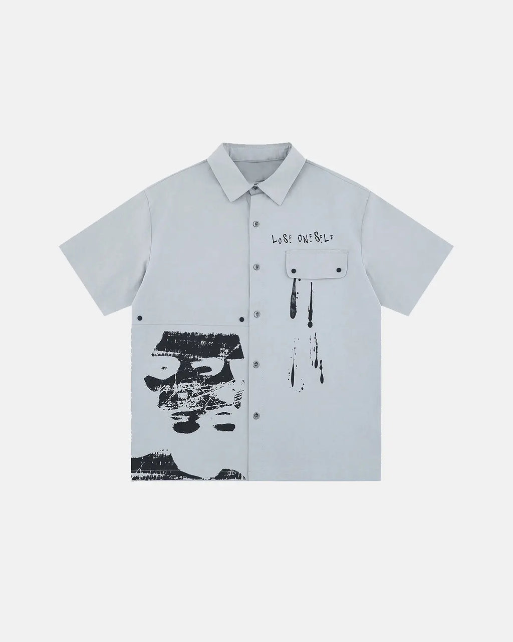 Inflation Streetwear abstract graphic print shirt featuring vibrant, modern artwork on a casual men's shirt.