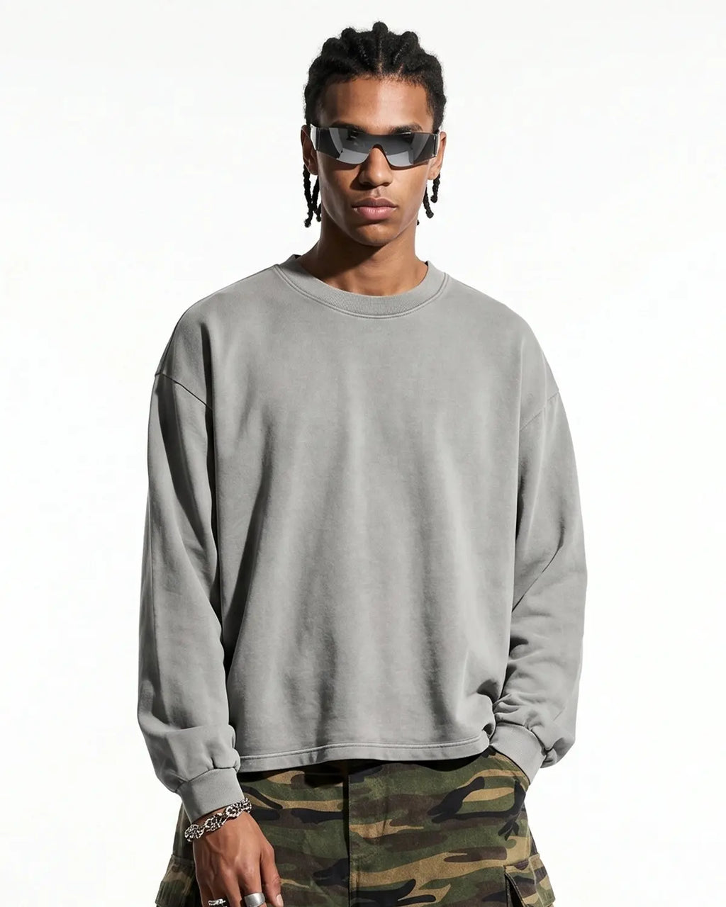 Distressed washed long sleeve tee by INFLATION featuring a casual, vintage-inspired design with a relaxed fit.