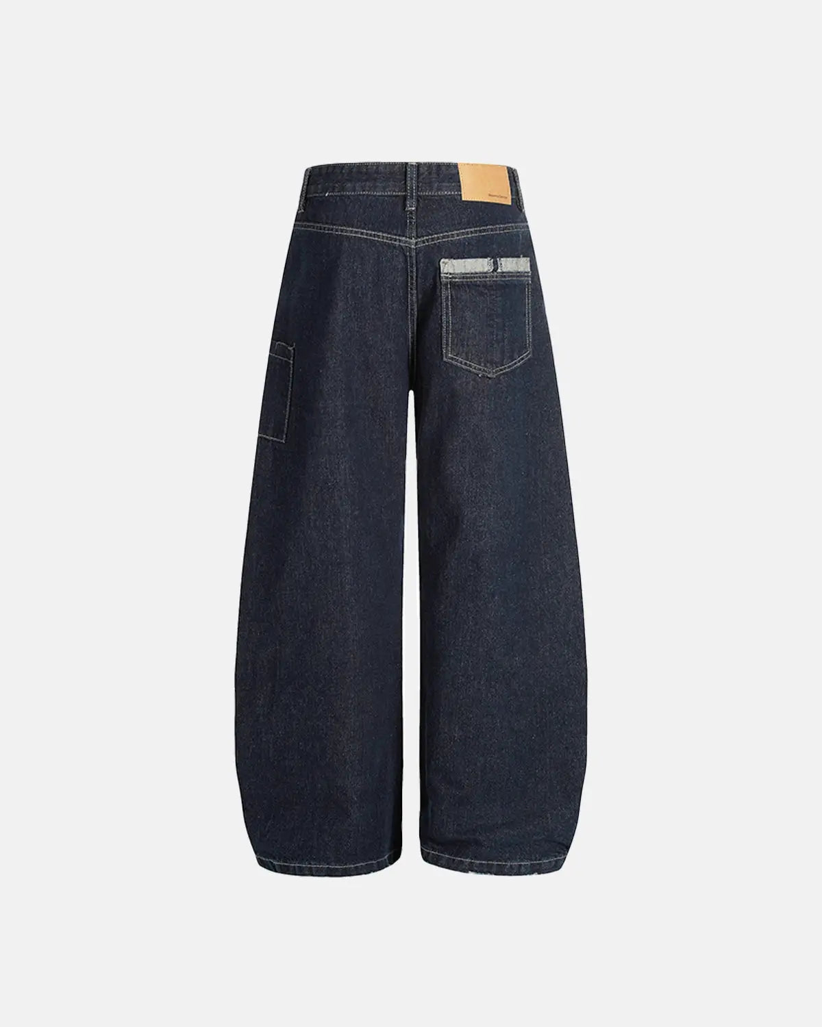 Raw blue deconstructed baggy jeans by INFLATION Streetwear, showing distressed denim with relaxed fit and unique design details.