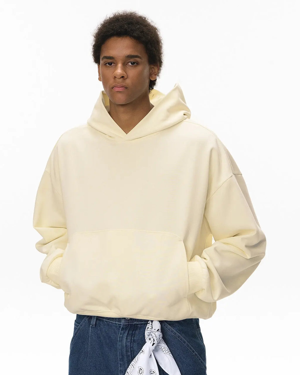 Blank boxy fit French terry hoodie by INFLATION, casual streetwear hoodie with a relaxed, oversized silhouette and soft fabric.