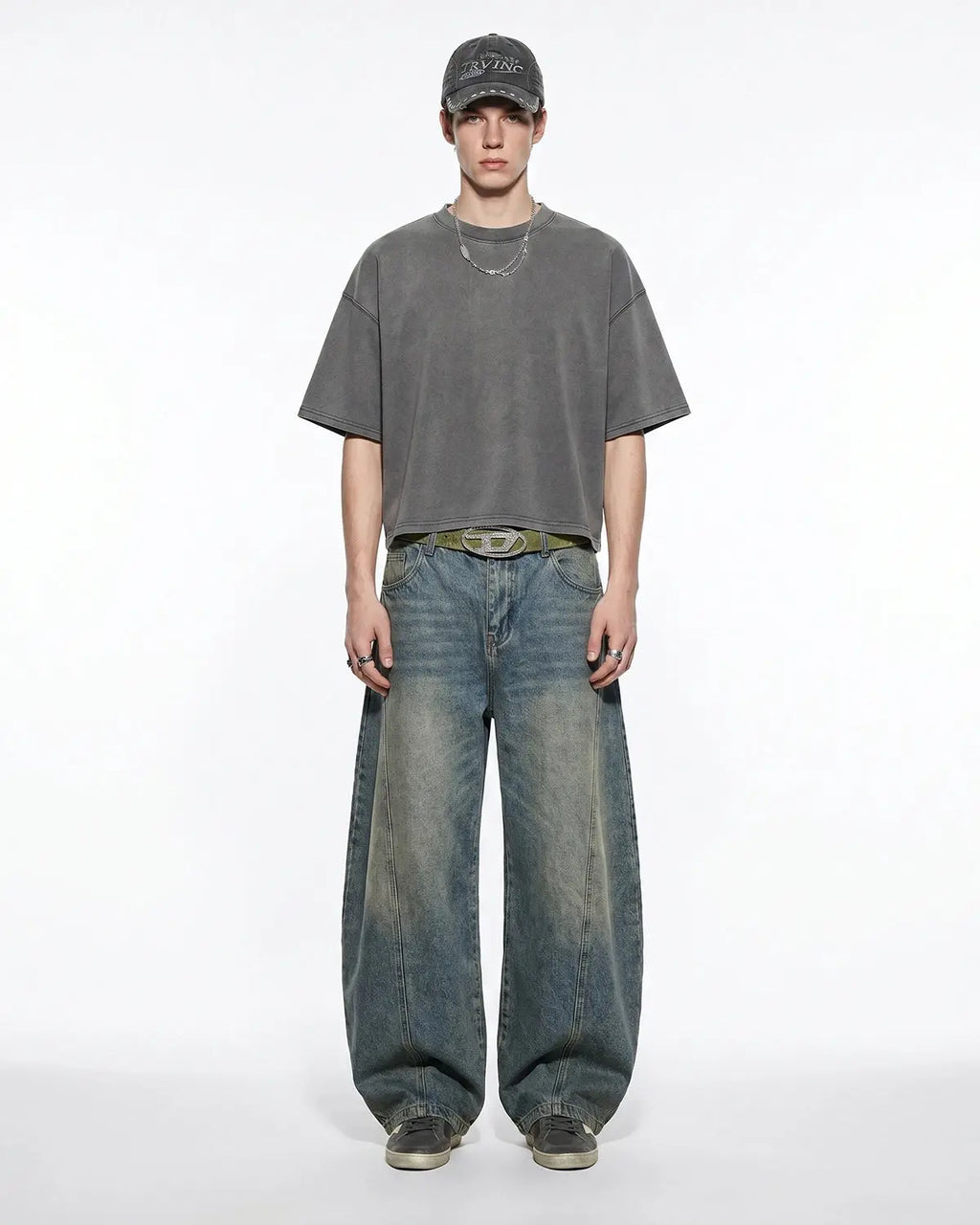 Distressed boxy washed T-shirt by INFLATION Streetwear, featuring a faded, vintage-style design with a relaxed fit.