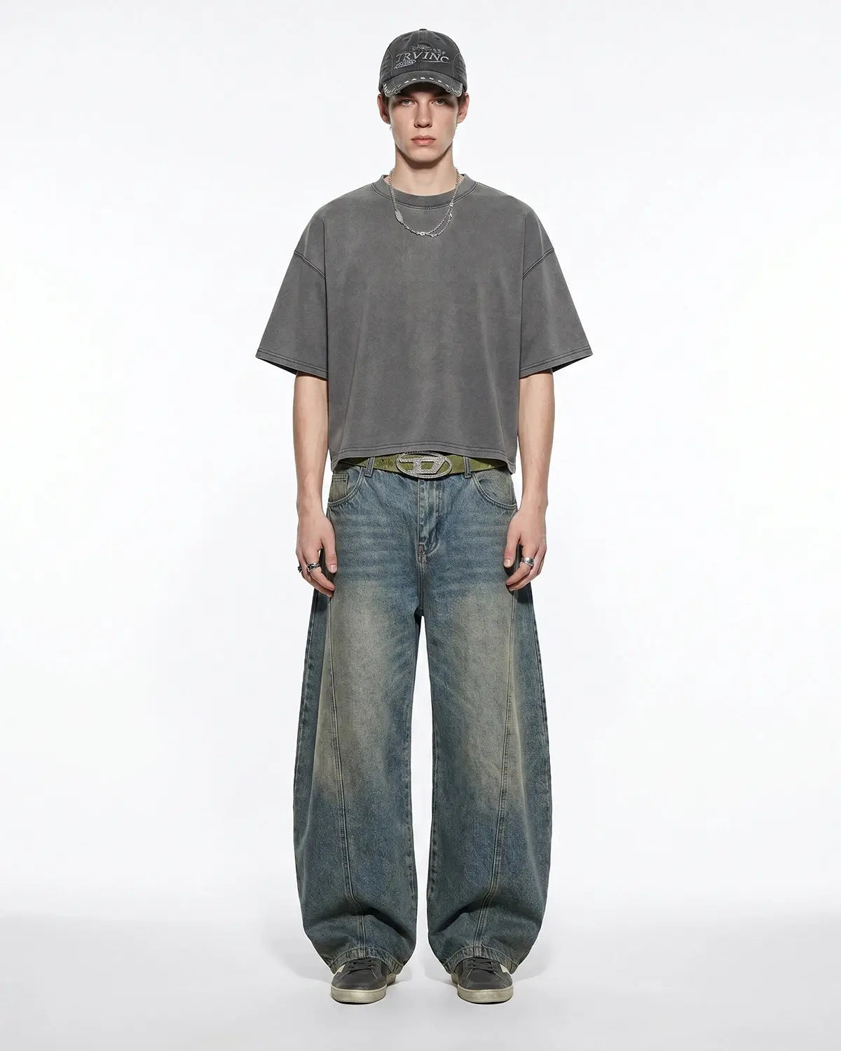 Distressed boxy washed T-shirt by INFLATION Streetwear, featuring a faded, vintage-style design with a relaxed fit.