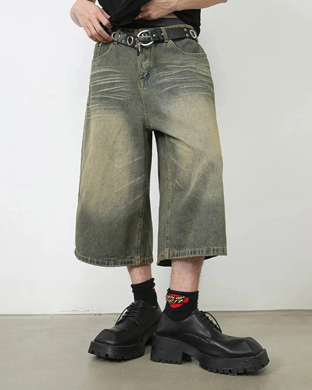 Baggy Jumbo Jorts by INFLATION, oversized denim jorts with a relaxed fit, shown in a casual streetwear style.