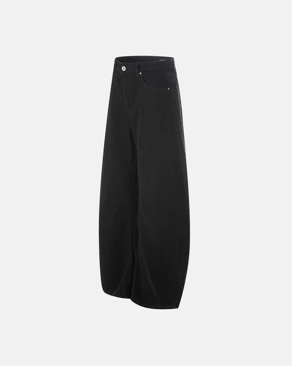 Black baggy jeans by INFLATION, streetwear style with loose fit, featuring distressed details and casual denim look.