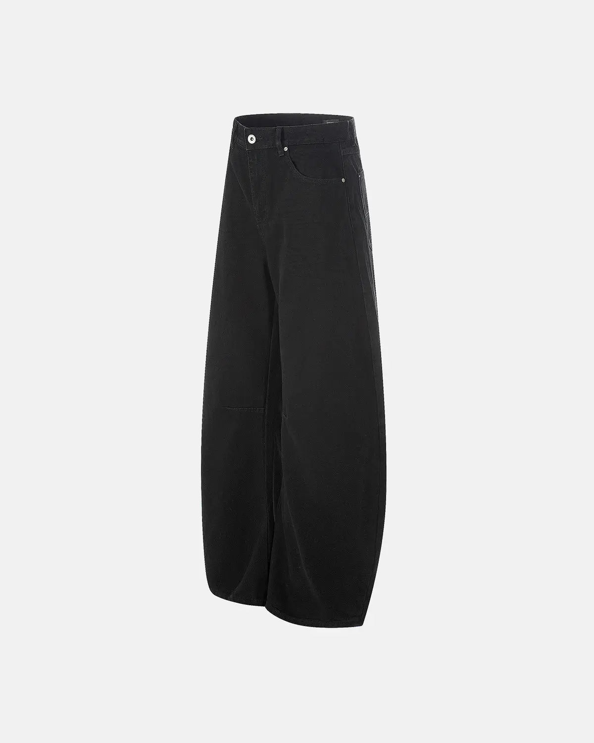 Black baggy jeans by INFLATION, streetwear style with loose fit, featuring distressed details and casual denim look.