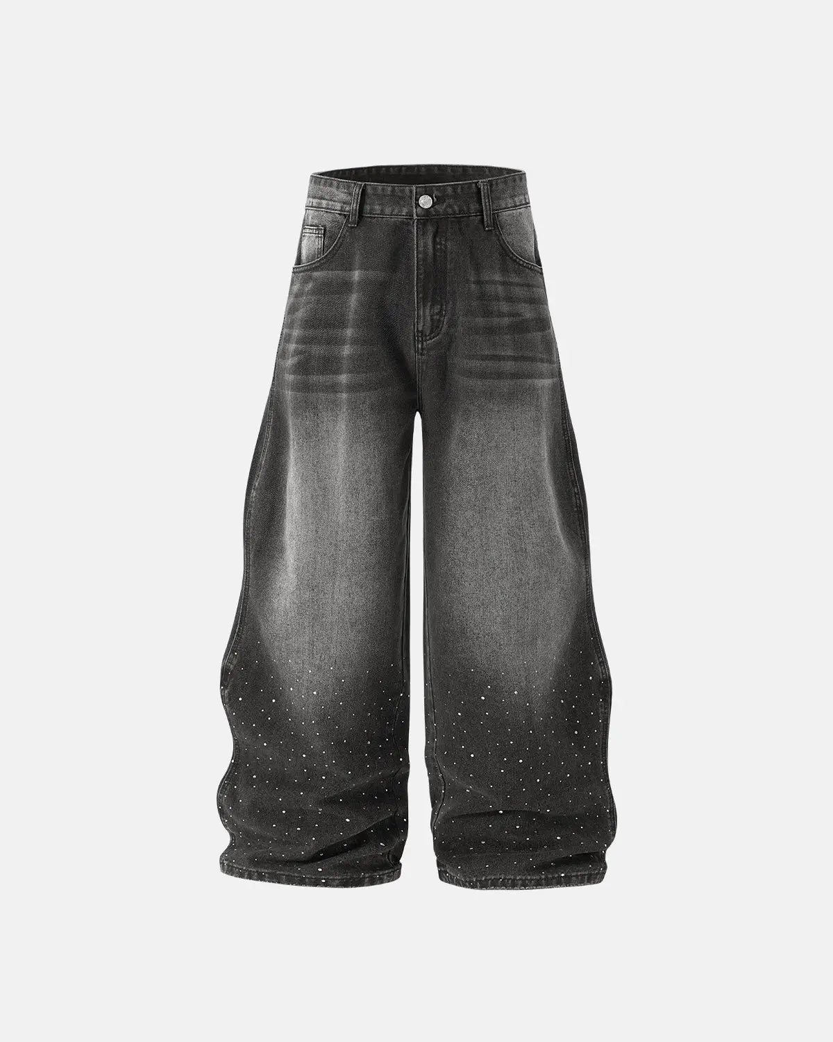 Inflation Wave Washed Baggy Jeans displayed flat, showcasing their relaxed fit, faded wash, and casual denim style.
