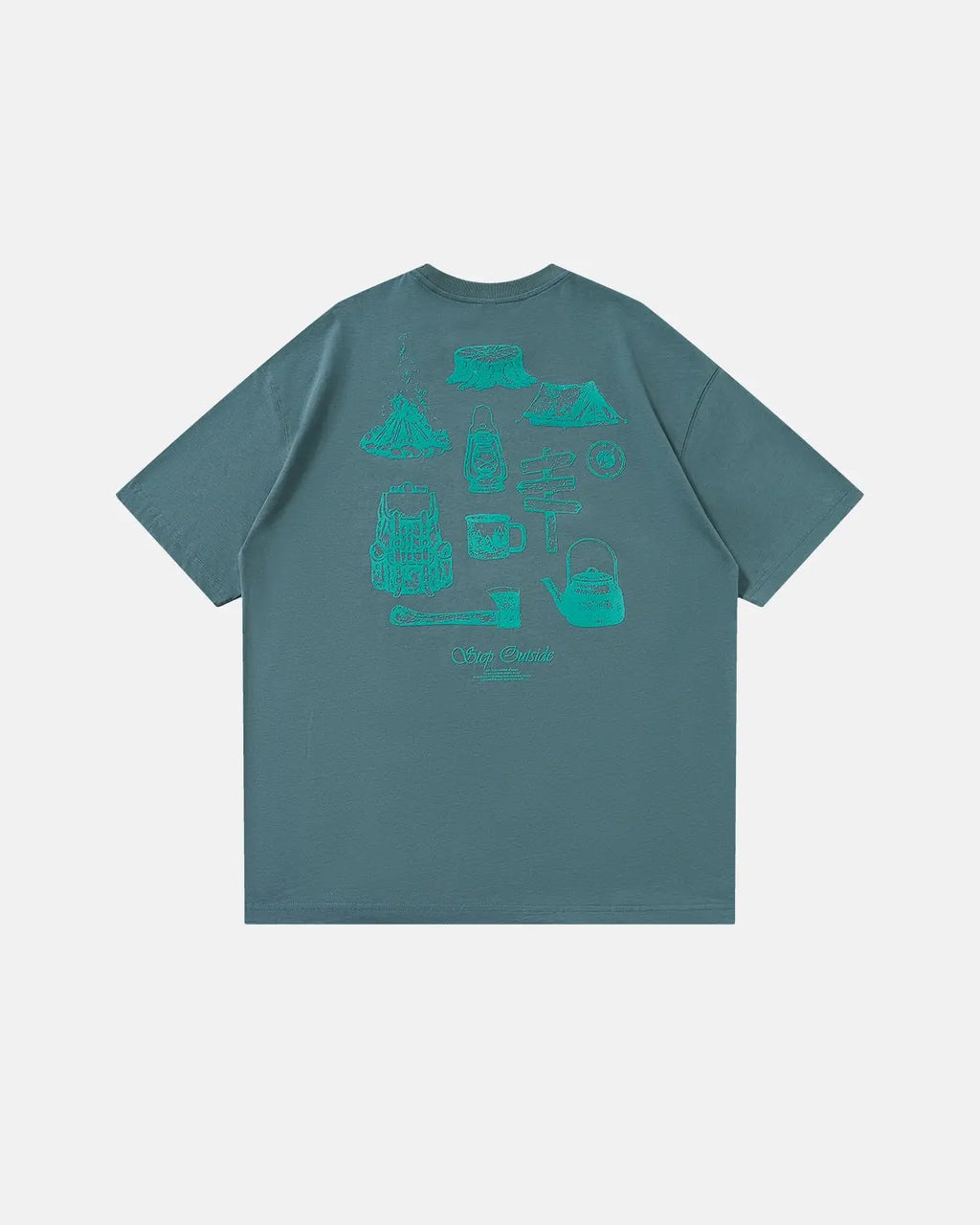 Inflation Streetwear camping graphic cotton T-shirt with outdoor adventure design, casual men's or women's tee in natural fabric.