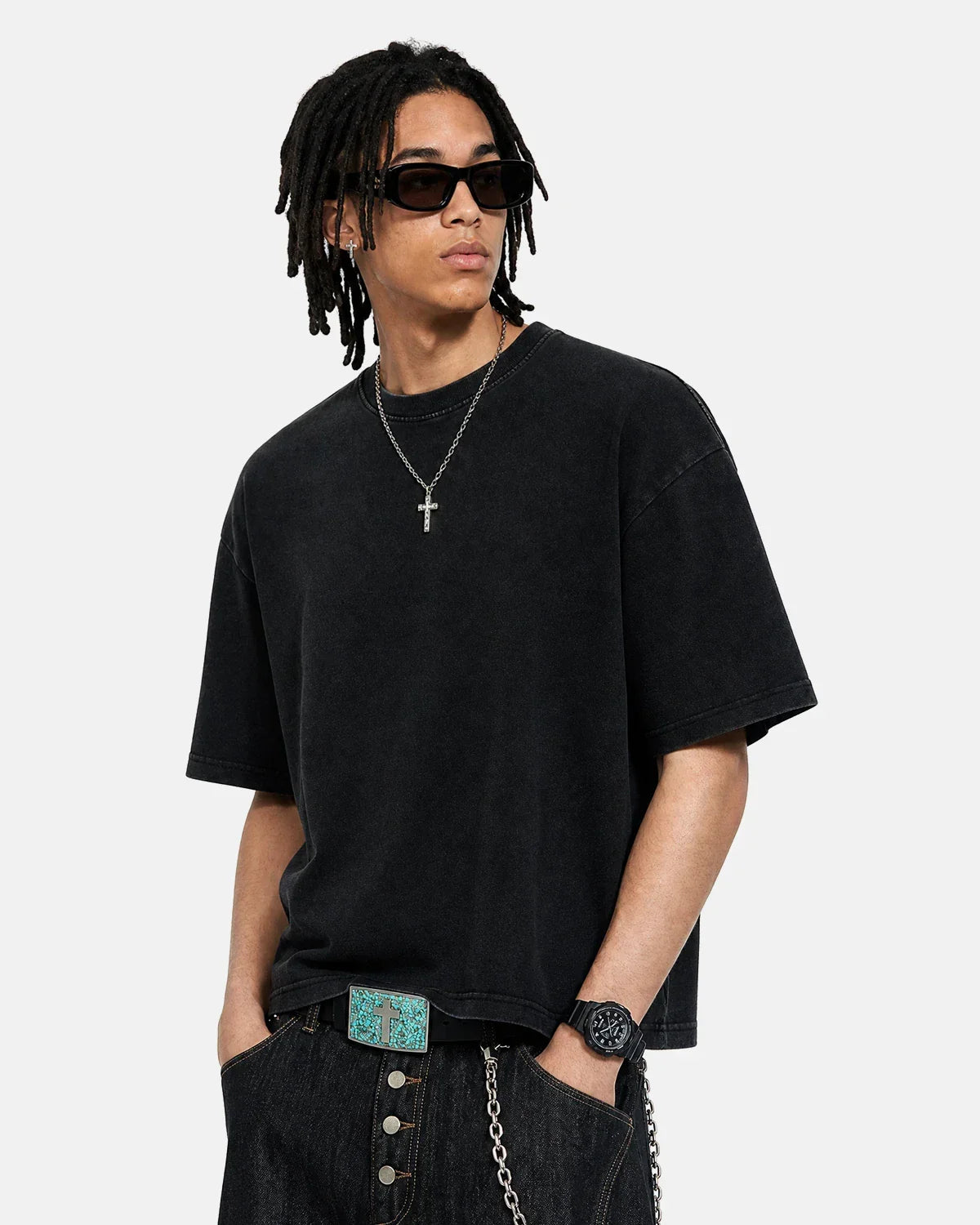Snow Washed Heavyweight Boxy T-Shirt by INFLATION, featuring a relaxed fit and textured fabric in a neutral color.