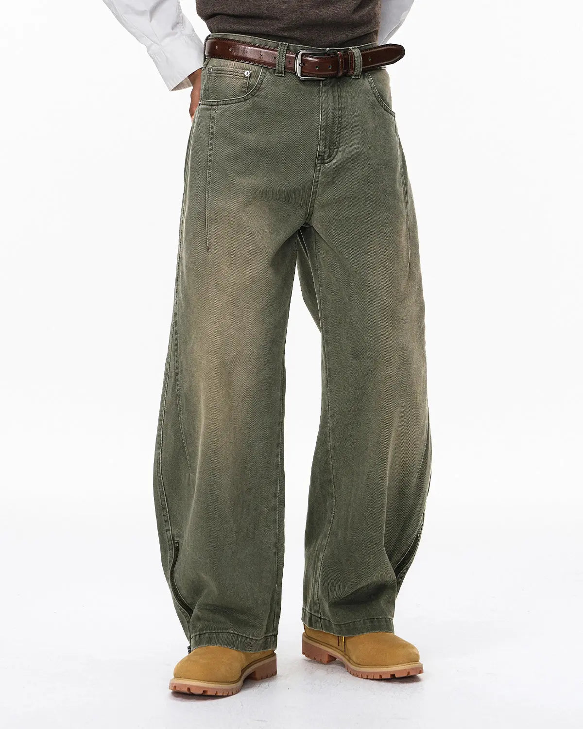 Retro acid wash baggy cargo pants by INFLATION featuring relaxed fit, multiple pockets, and vintage streetwear style.