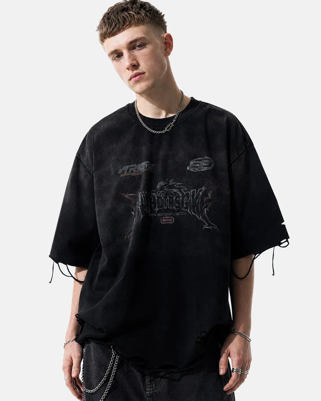 Inflation Streetwear Monkey Washed Distressed T-Shirt featuring a vintage-inspired worn design and casual fit.