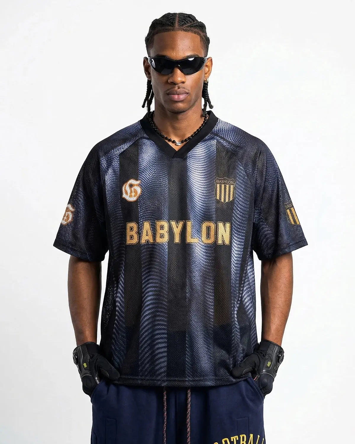 Inflation Streetwear gradient pattern mesh jersey t-shirt with vibrant colors and lightweight fabric, displayed on a mannequin.