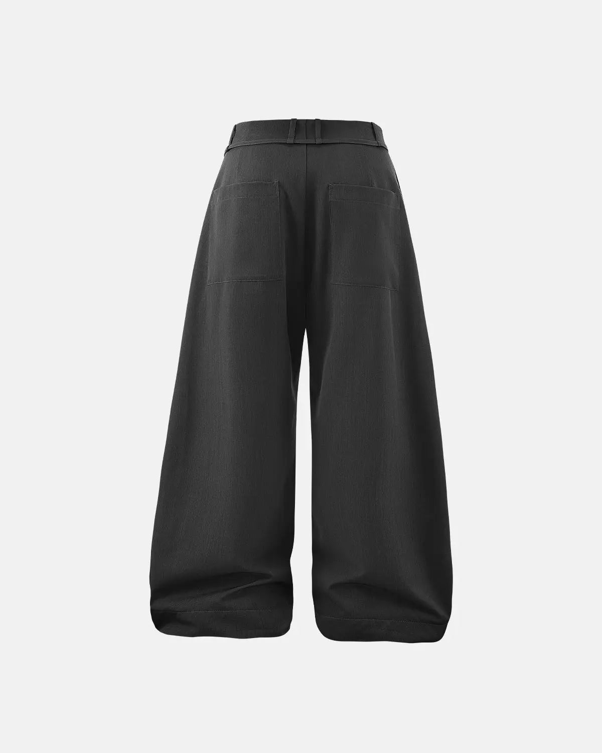 Inflation Cleanfit Baggy Suit Pants in black, featuring a relaxed fit and streetwear style, shown on a model.