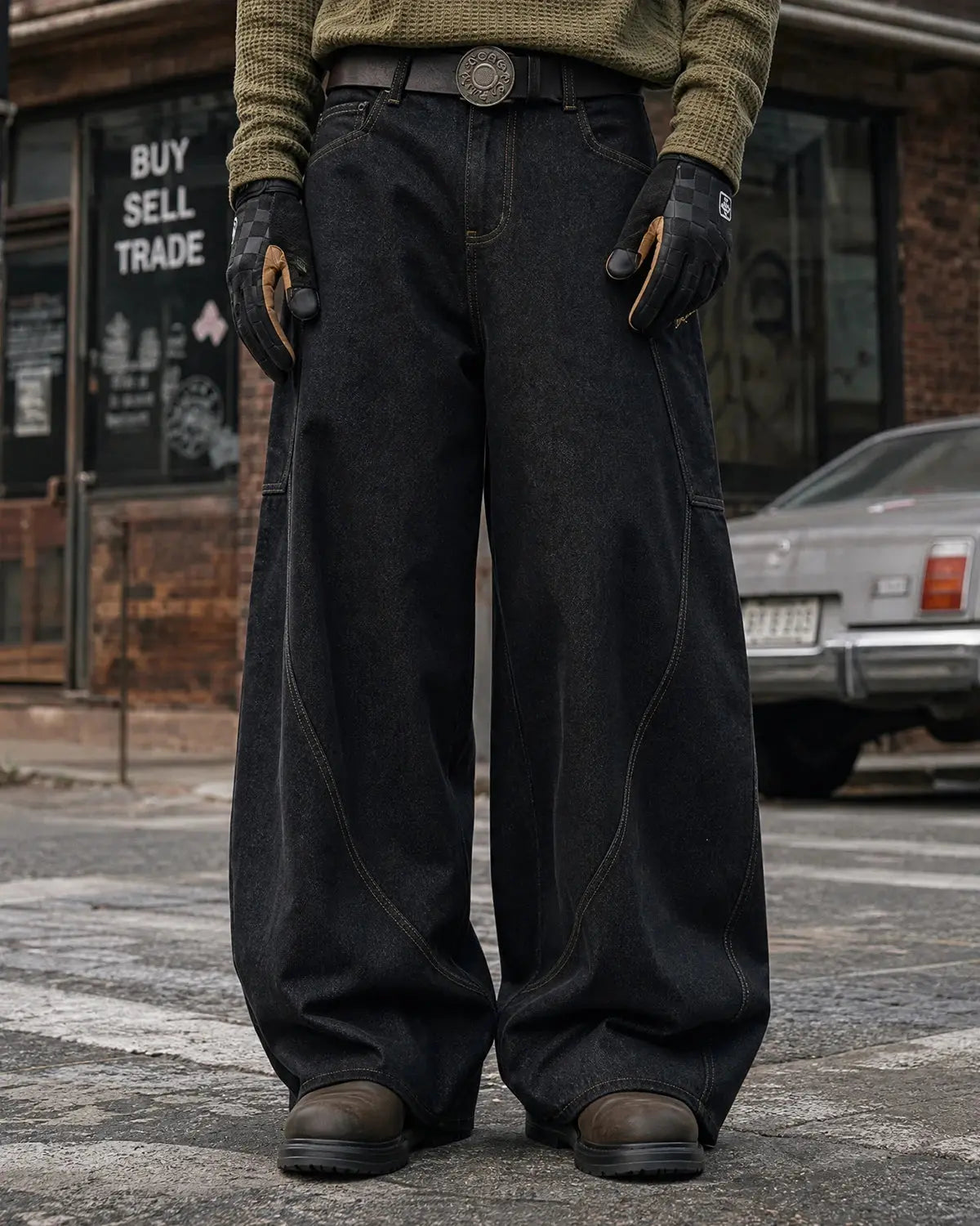 Inflation Super Raw Barrel Jeans from Inflation Streetwear, showing distressed denim with raw hem and relaxed fit.