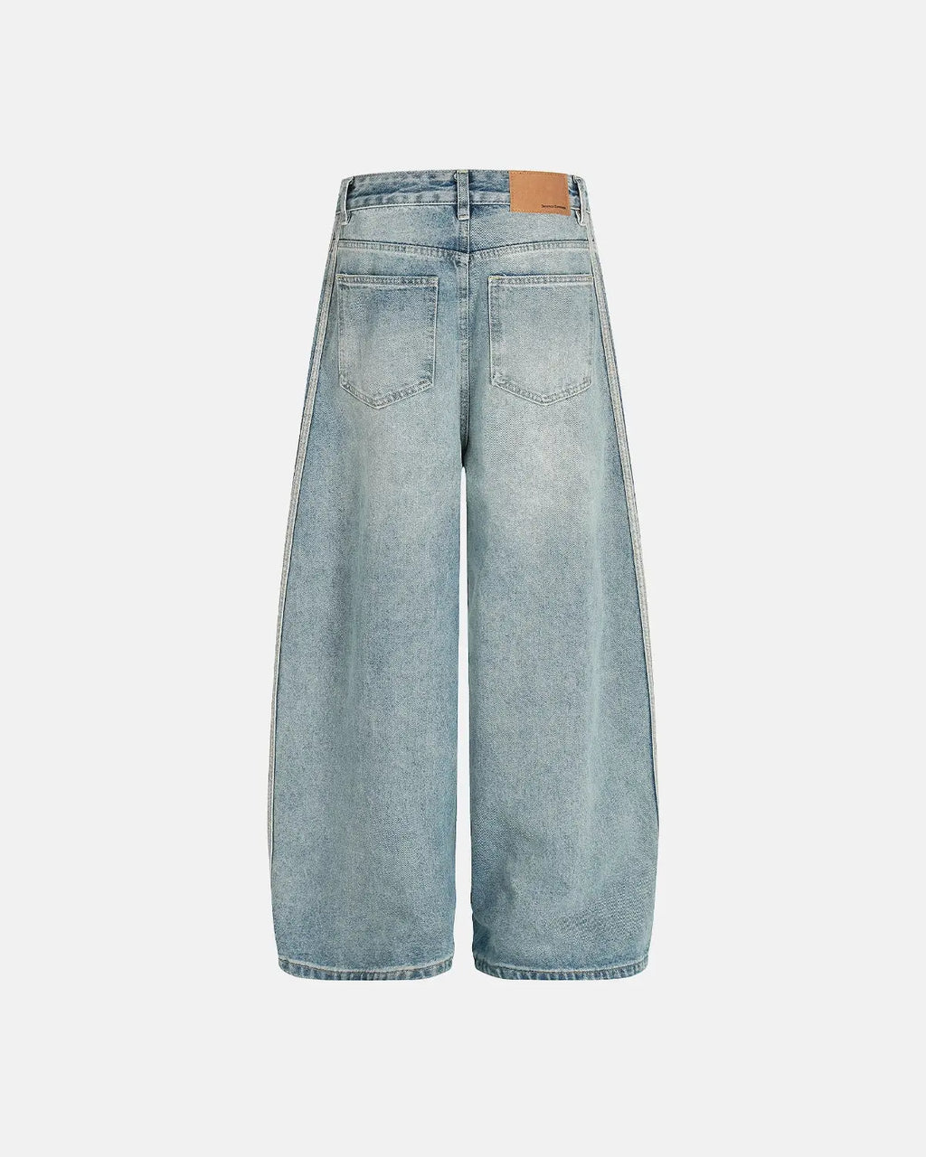 Acid wash striped side baggy jeans by INFLATION, featuring relaxed fit and distressed details for streetwear style.