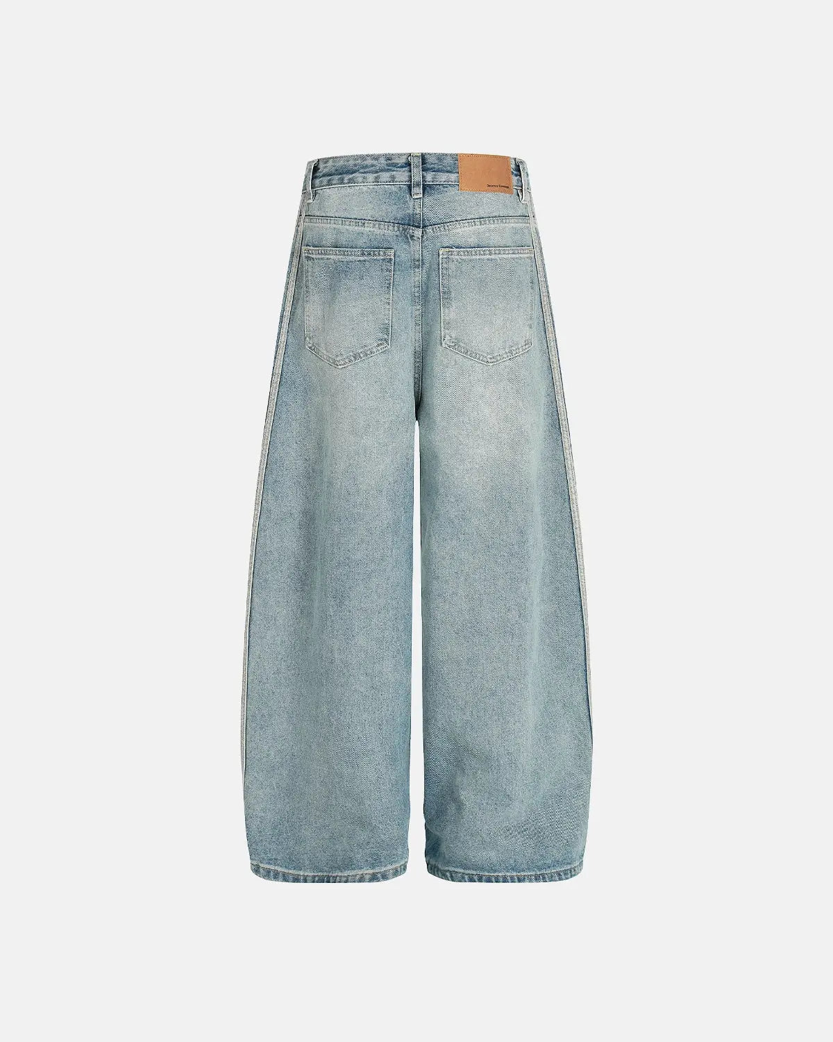 Acid wash striped side baggy jeans by INFLATION, featuring relaxed fit and distressed details for streetwear style.