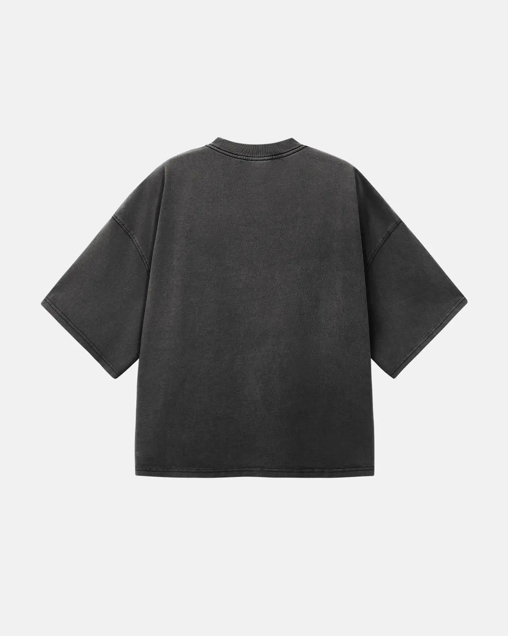 Distressed boxy washed T-shirt by INFLATION Streetwear, showing a relaxed fit and vintage-inspired design on soft, faded fabric.
