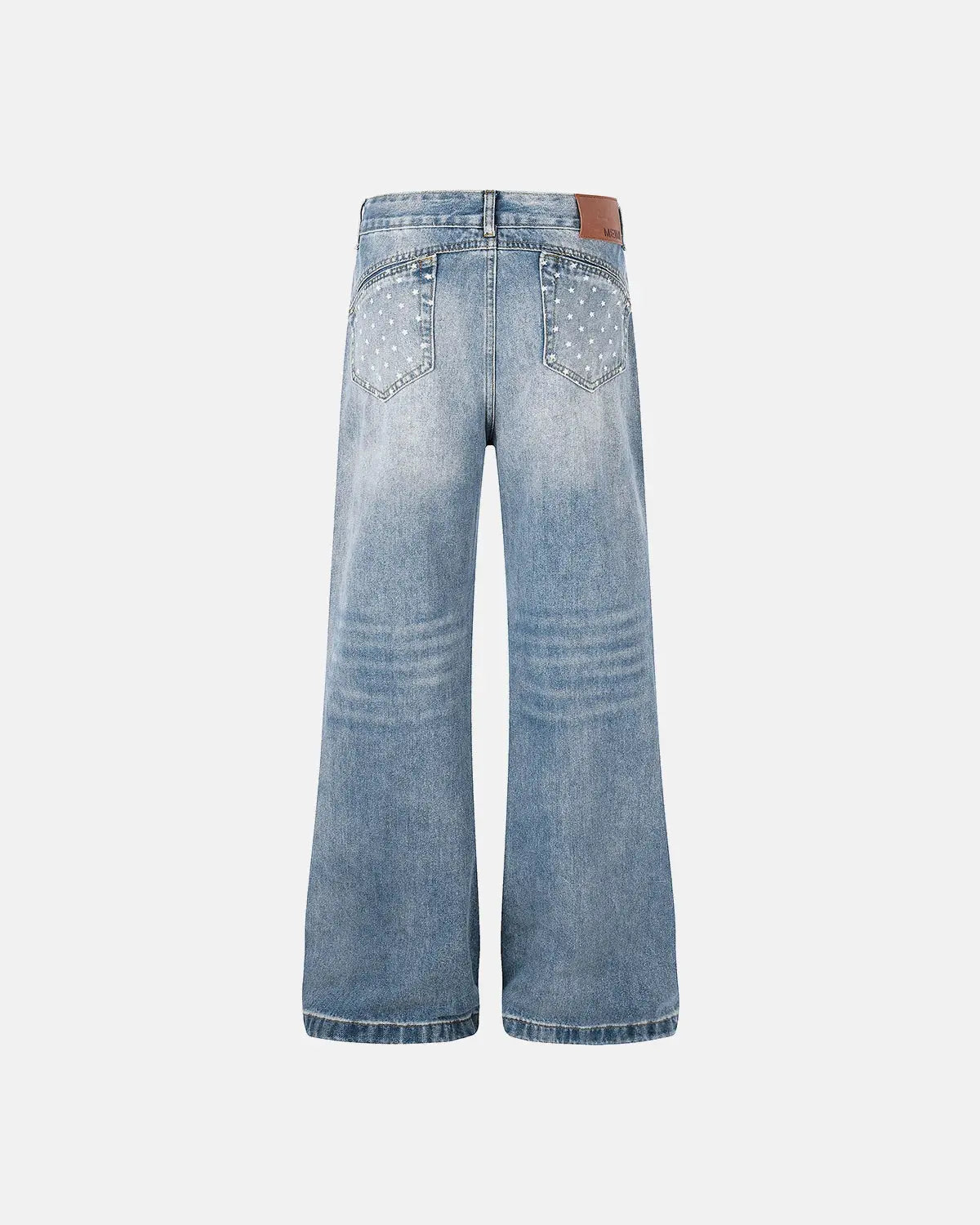 Inflation Star Pocket Bootcut Jeans featuring star-embellished pockets and classic denim style, ideal for streetwear fashion.