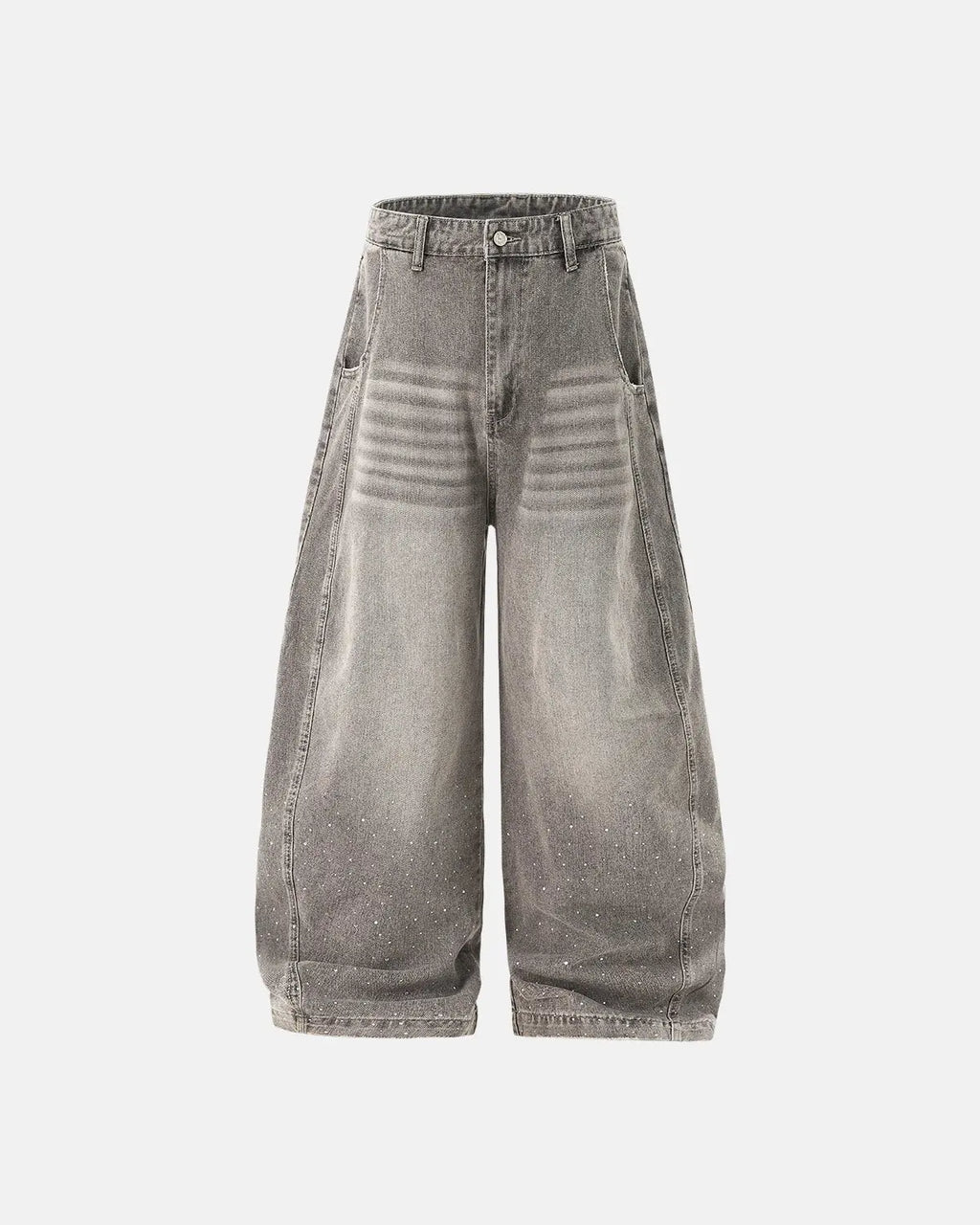Rhinestone washed barrel jeans by INFLATION, stylish streetwear pants with rhinestone embellishments and a relaxed fit.