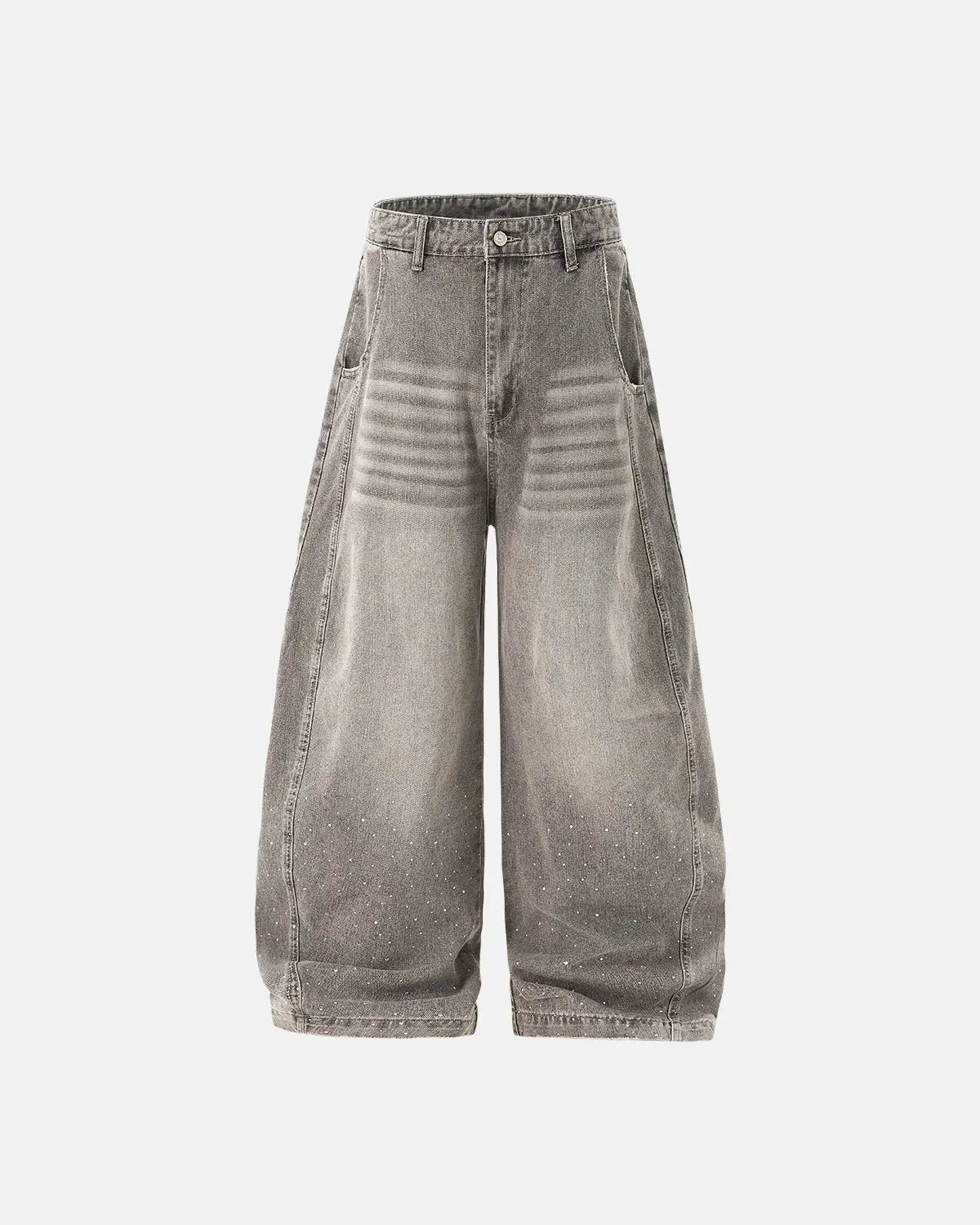 Rhinestone washed barrel jeans by INFLATION, stylish streetwear pants with rhinestone embellishments and a relaxed fit.