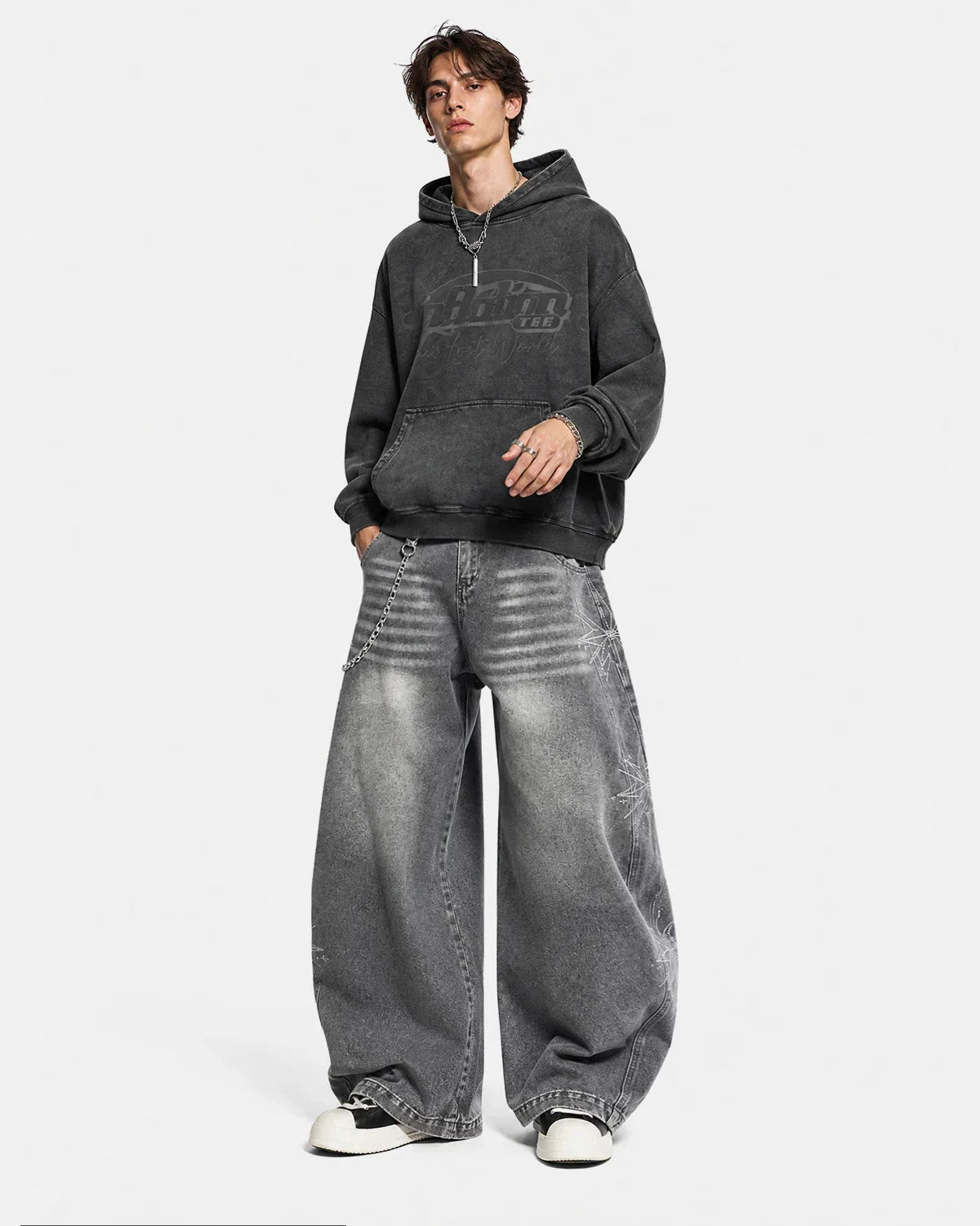 Inflation Star Graphic Rhinestone Barrel Baggy Jeans, stylish pants with star designs and rhinestone embellishments.