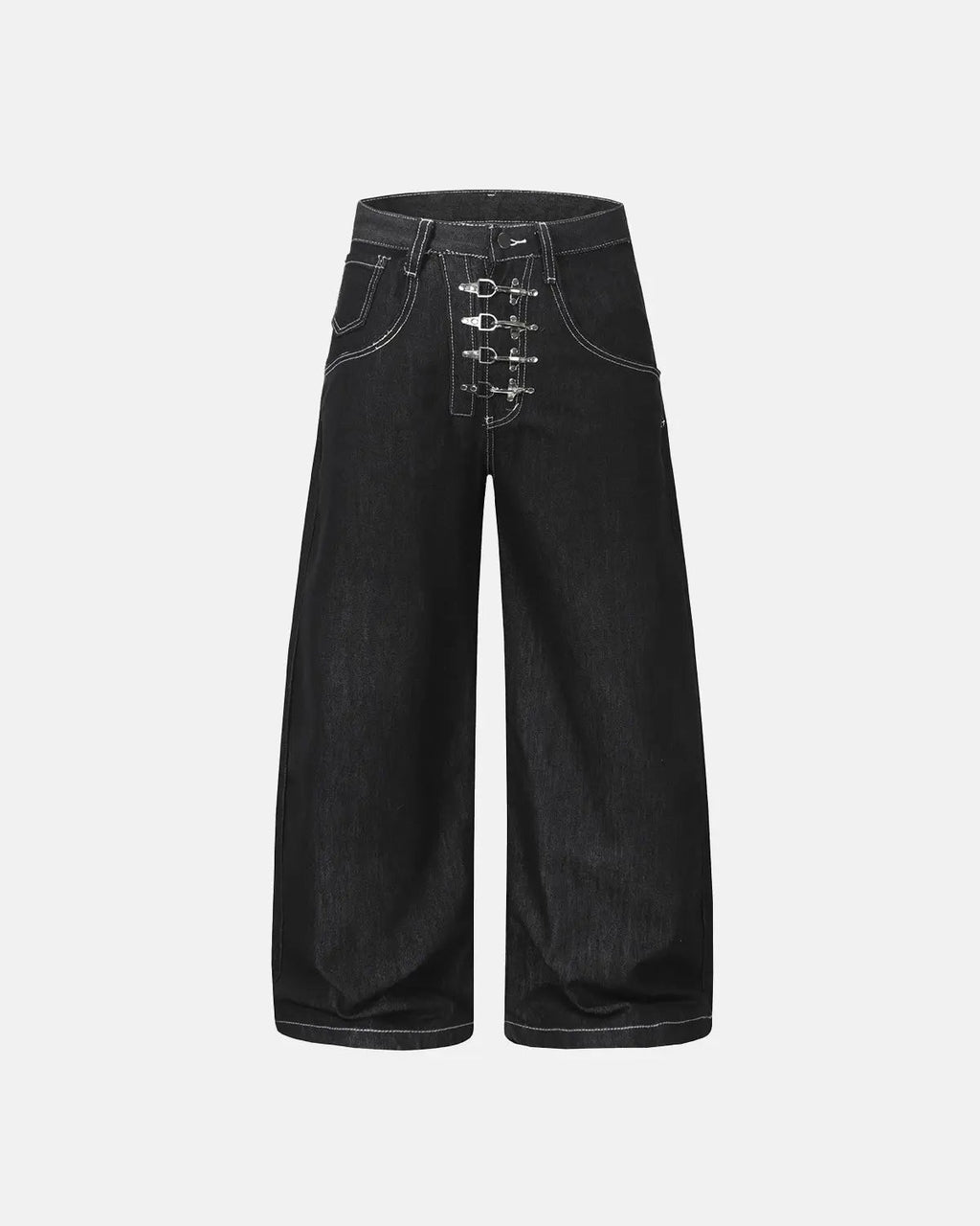 Raw metal clasp baggy jeans from INFLATION Streetwear featuring a relaxed fit and distressed denim style.