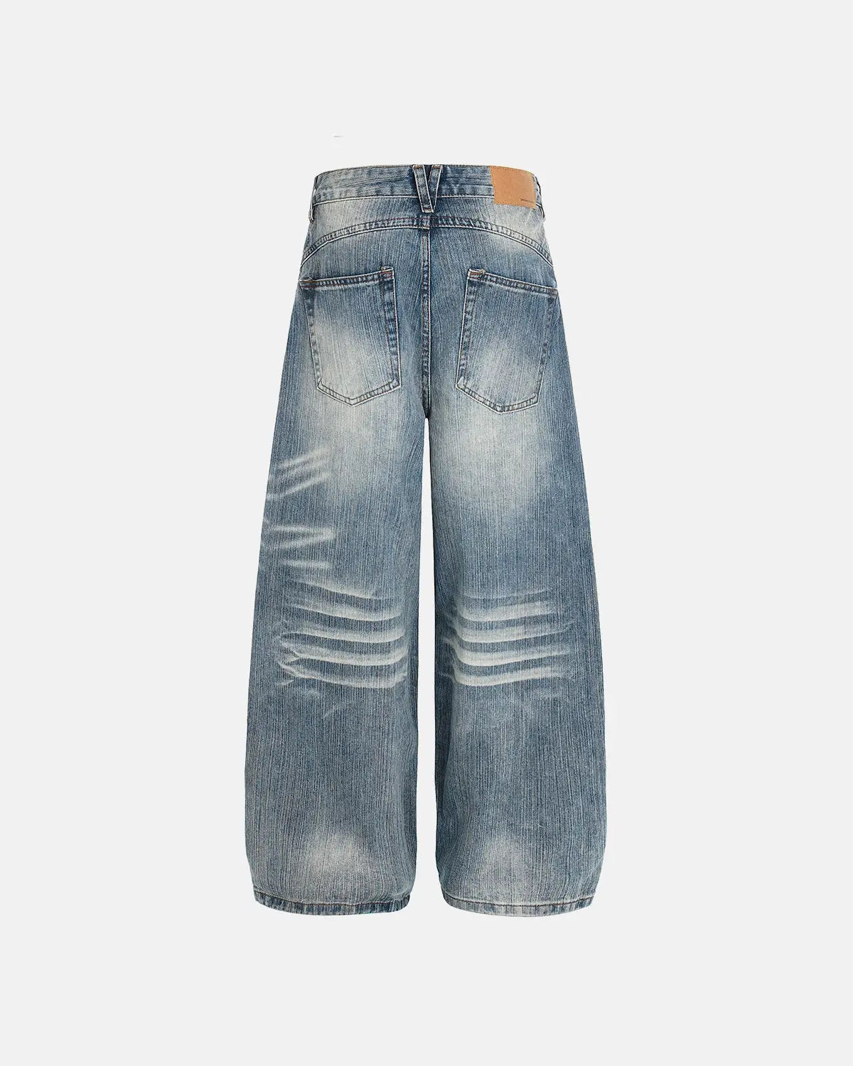 Acid wash whisker bamboo weave jeans by INFLATION featuring distressed details and a relaxed streetwear fit.