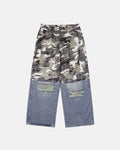 Inflation streetwear patchwork effect print baggy jeans with colorful patch designs and relaxed fit, casual streetwear style.