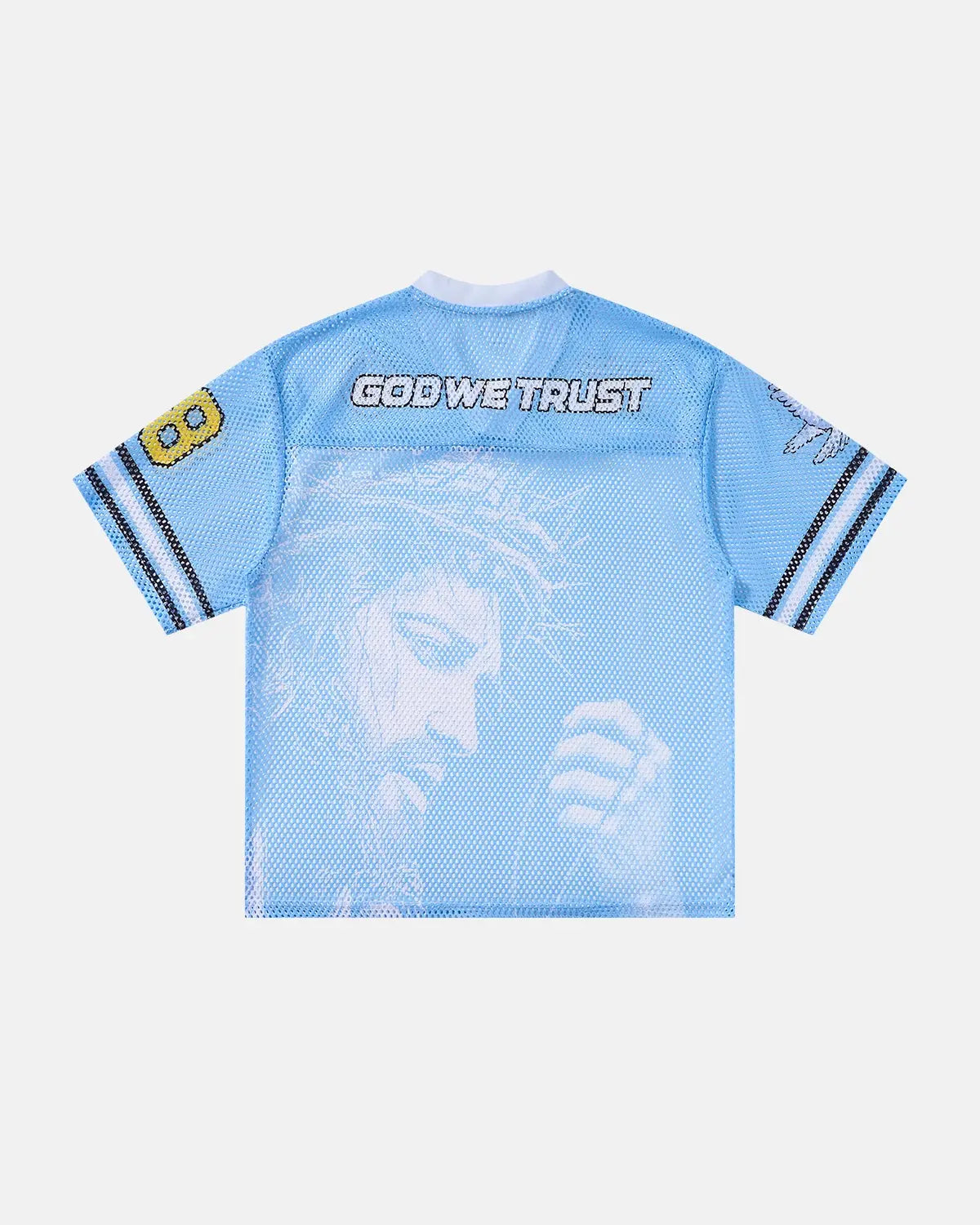 Dove Graphic Mesh Football Jersey by INFLATION featuring bold graphic design and breathable mesh fabric for sportswear style