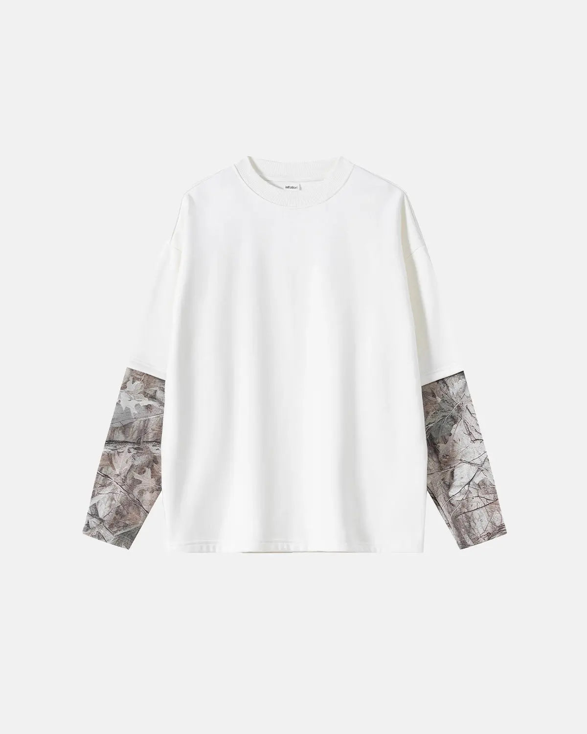 Camo layered oversized T-shirt from INFLATION Streetwear featuring a relaxed fit and camouflage pattern.