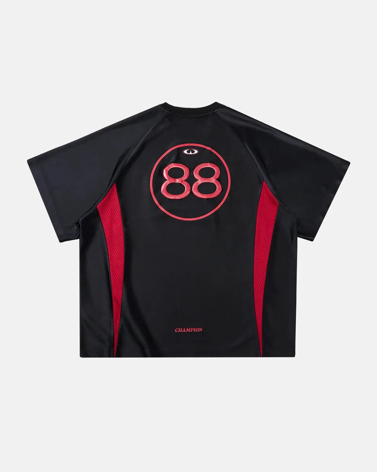 Inflation Streetwear retro colorblock football jersey with bold red, blue, and white panels, casual sporty design.