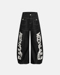 In inflation Letter Graphic Cargo Barrel Jeans featuring bold letter graphics and a relaxed streetwear fit in denim.