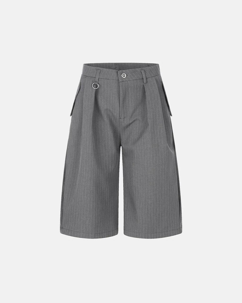 Inflation streetwear pinstripe pleated ring detail tailored shorts, stylish pants with pleats and ring accents, black and white design