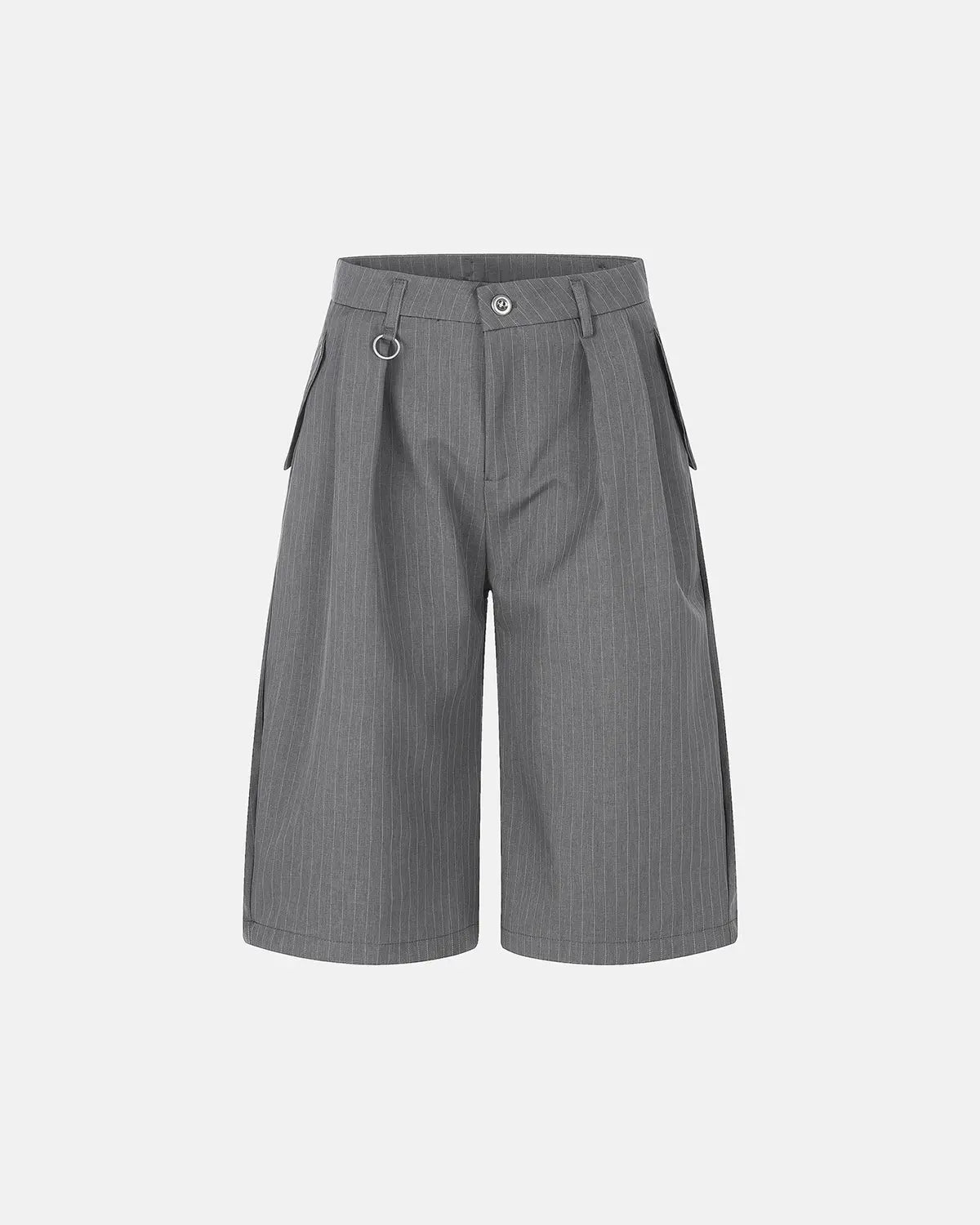 Inflation streetwear pinstripe pleated ring detail tailored shorts, stylish pants with pleats and ring accents, black and white design
