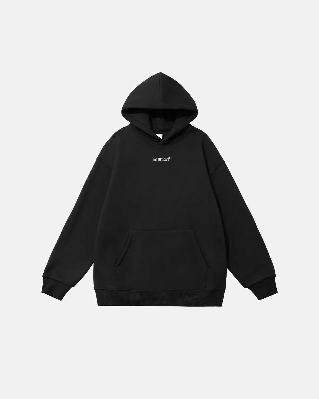 Inflation Logo Thermal Oversized Hoodie in black, featuring bold streetwear style and large front logo print.