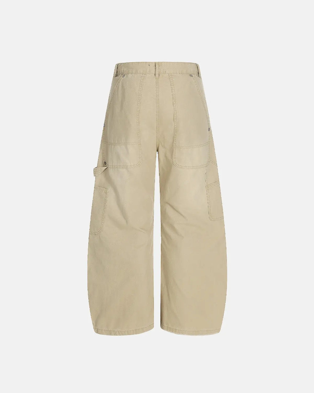 Washed barrel cargo pants by INFLATION, featuring a relaxed fit with multiple cargo pockets and distressed denim style.