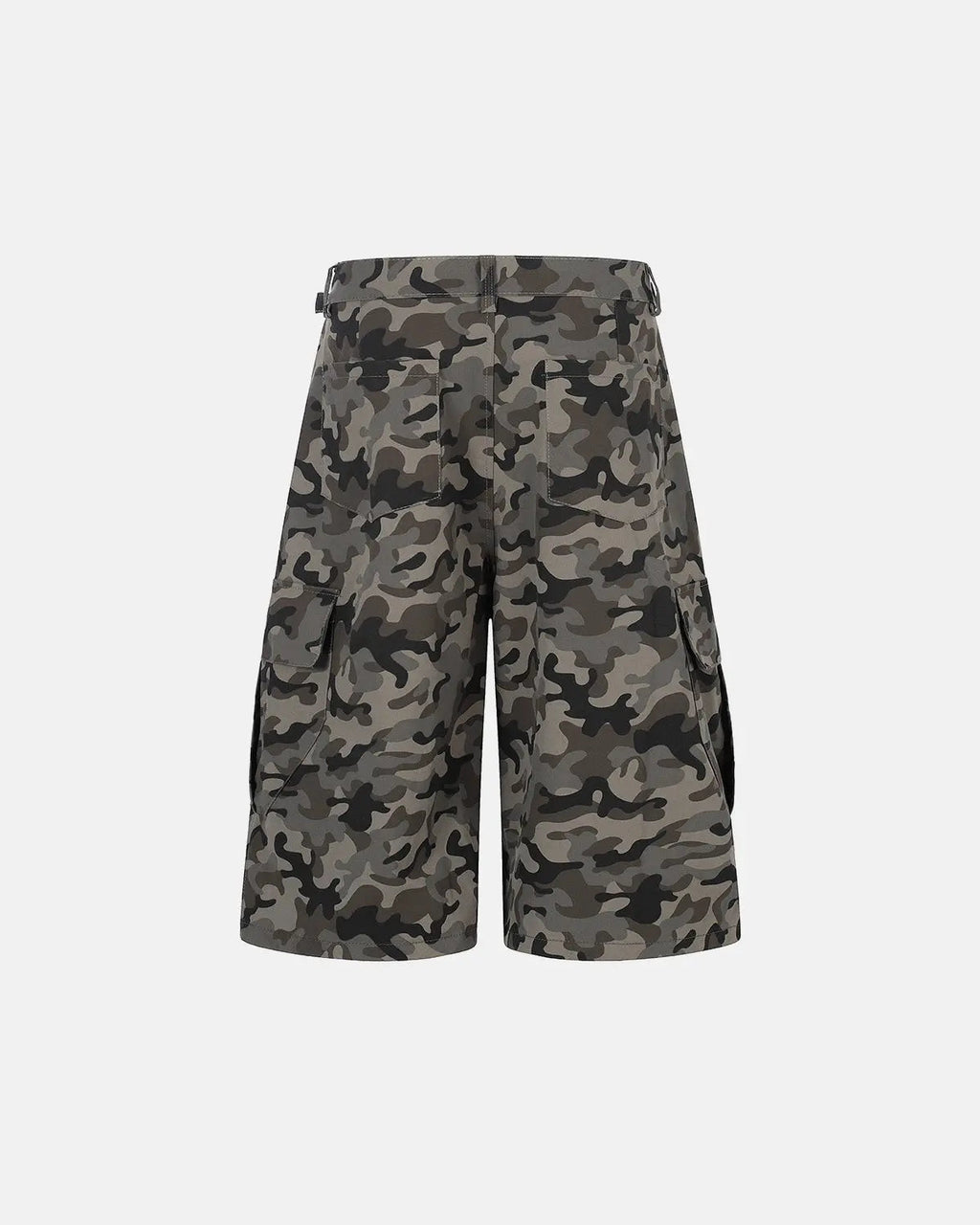 Inflation long camo streetwear shorts, stylish camouflage pants with a relaxed fit, casual streetwear fashion.