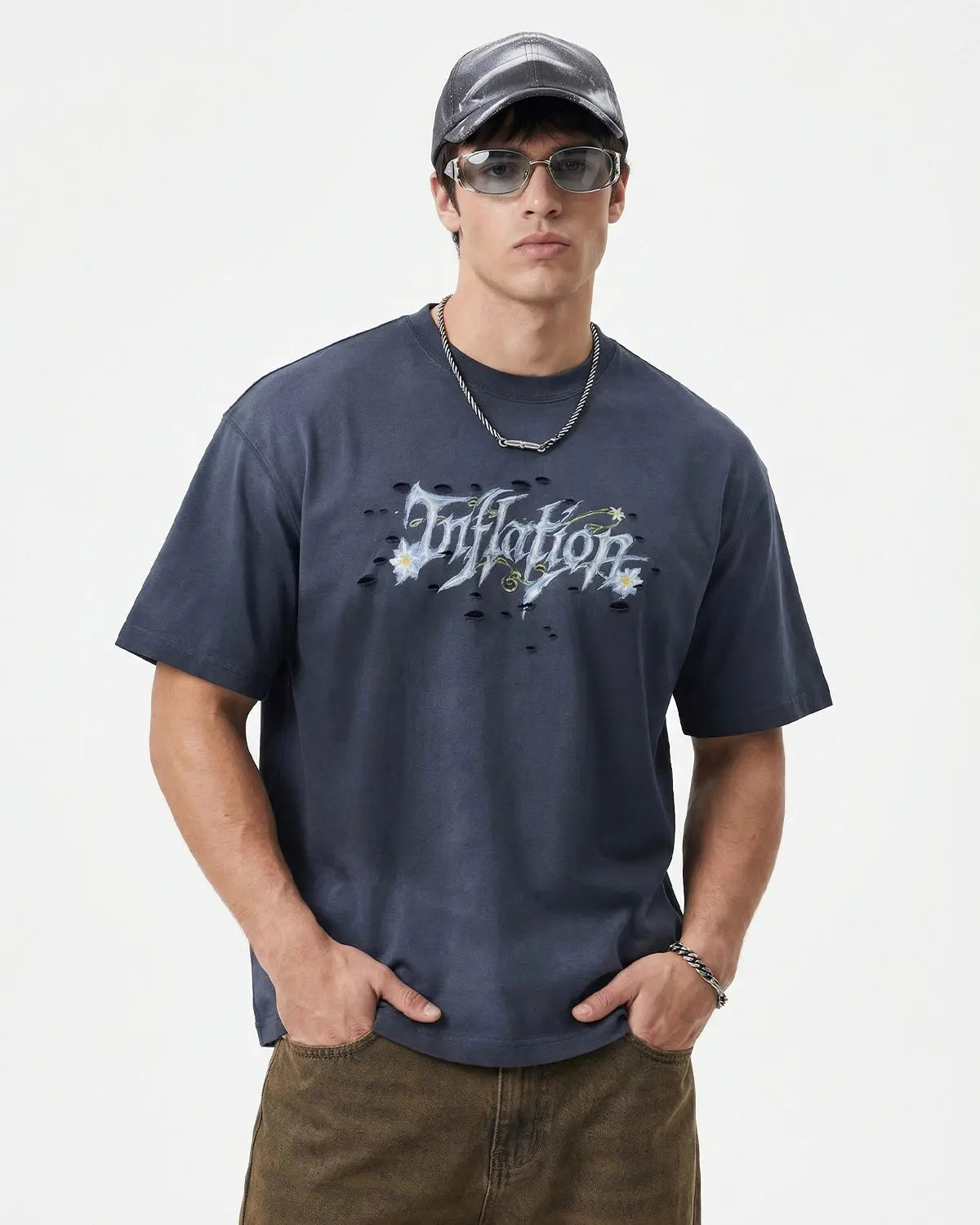 Inflation Streetwear Monkey Washed Ripped Graphic Tee featuring a distressed monkey graphic on soft fabric.