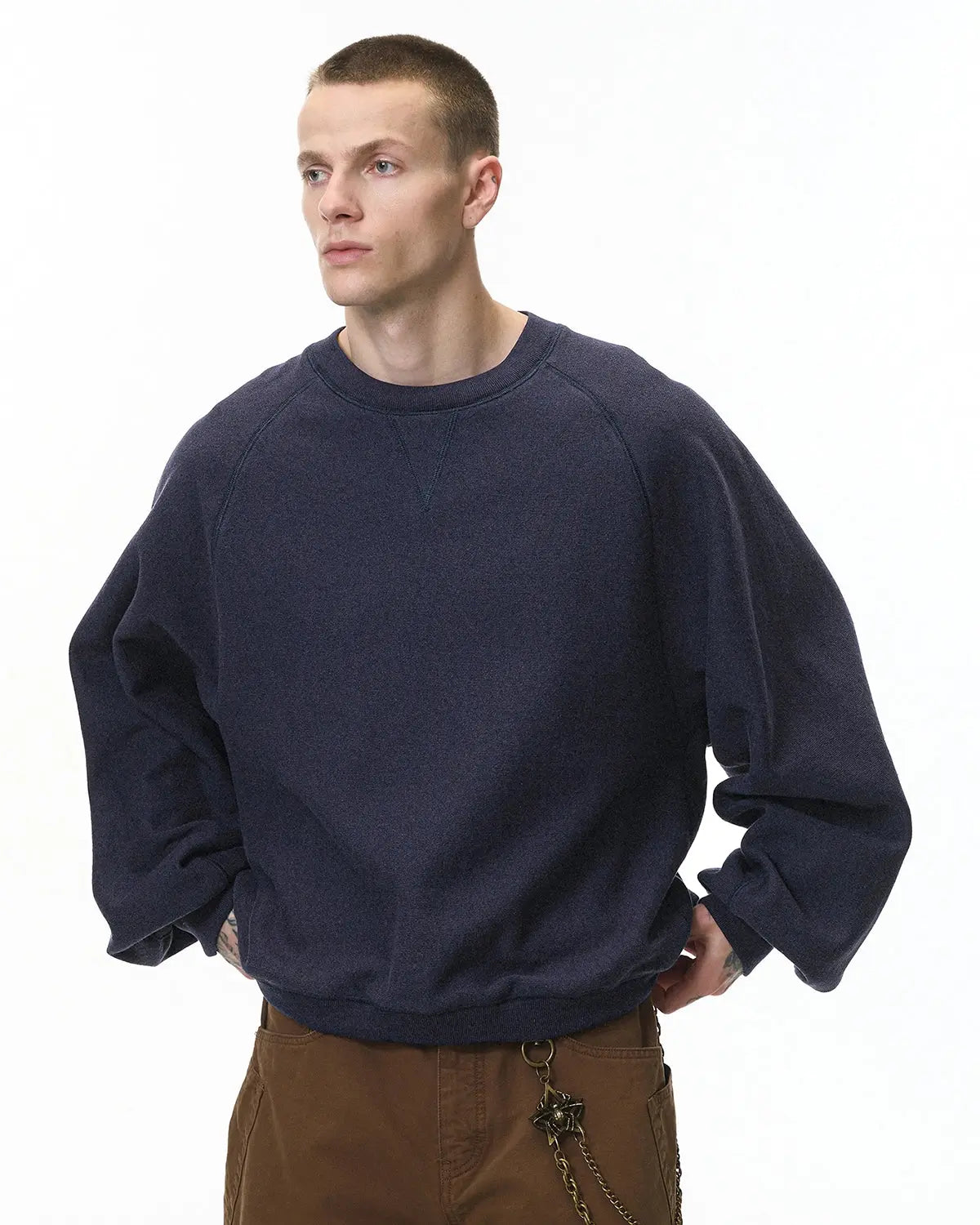 Inflation streetwear batwing sleeve fleece crewneck sweatshirt with cozy fabric and relaxed fit, featuring stylish batwing sleeves.