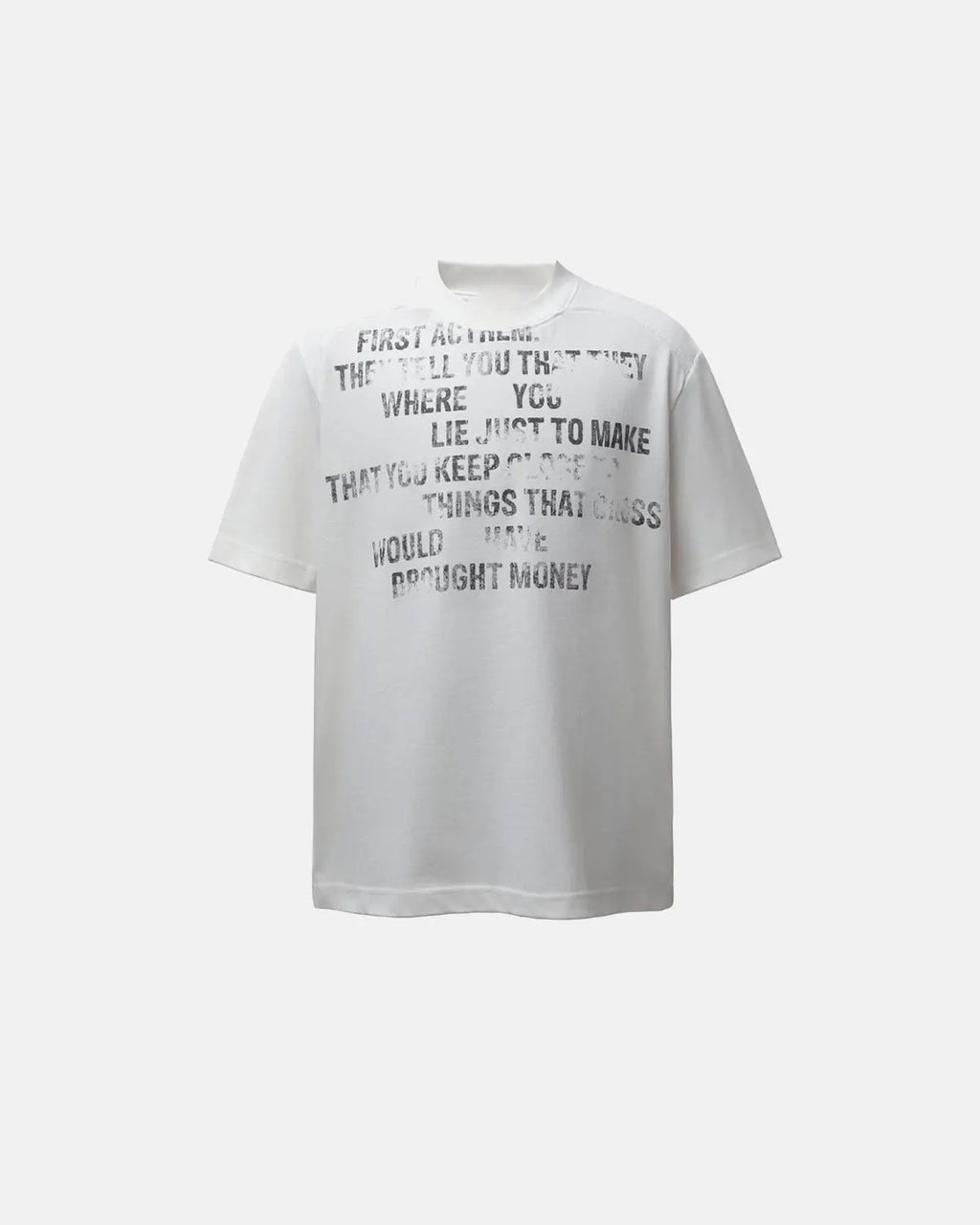 Inflation Streetwear mock neck distressed graphic T-shirt featuring a bold printed design on the front, casual streetwear style.