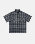 Inflation Streetwear plaid script embroidered shirt featuring a classic plaid pattern and embroidered logo on the front.