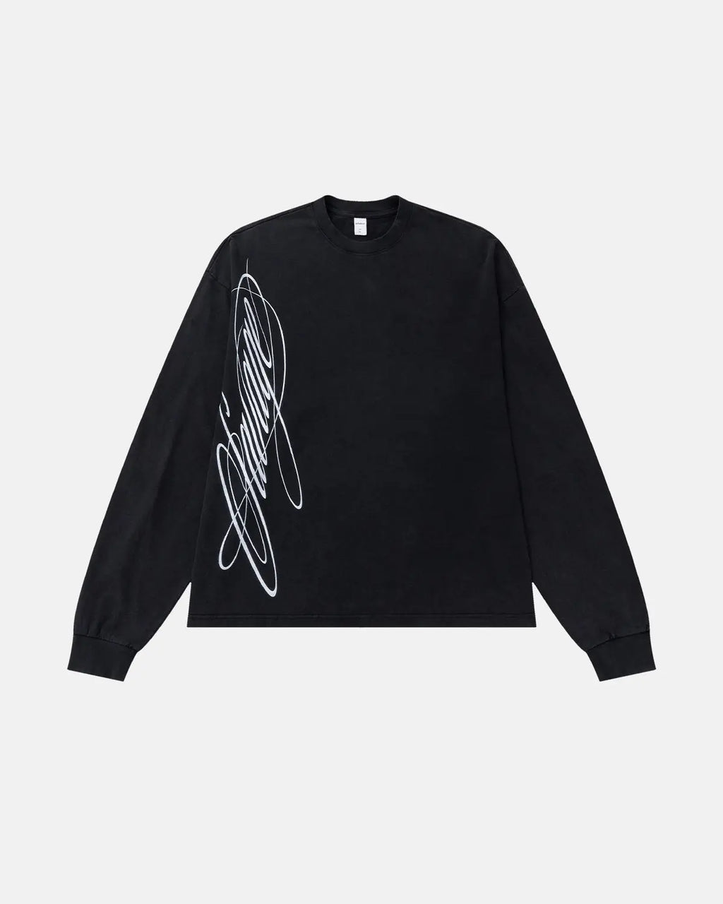 Inflation Streetwear boxy script graphic washed T-shirt with bold lettering on soft, faded fabric in a casual fit.