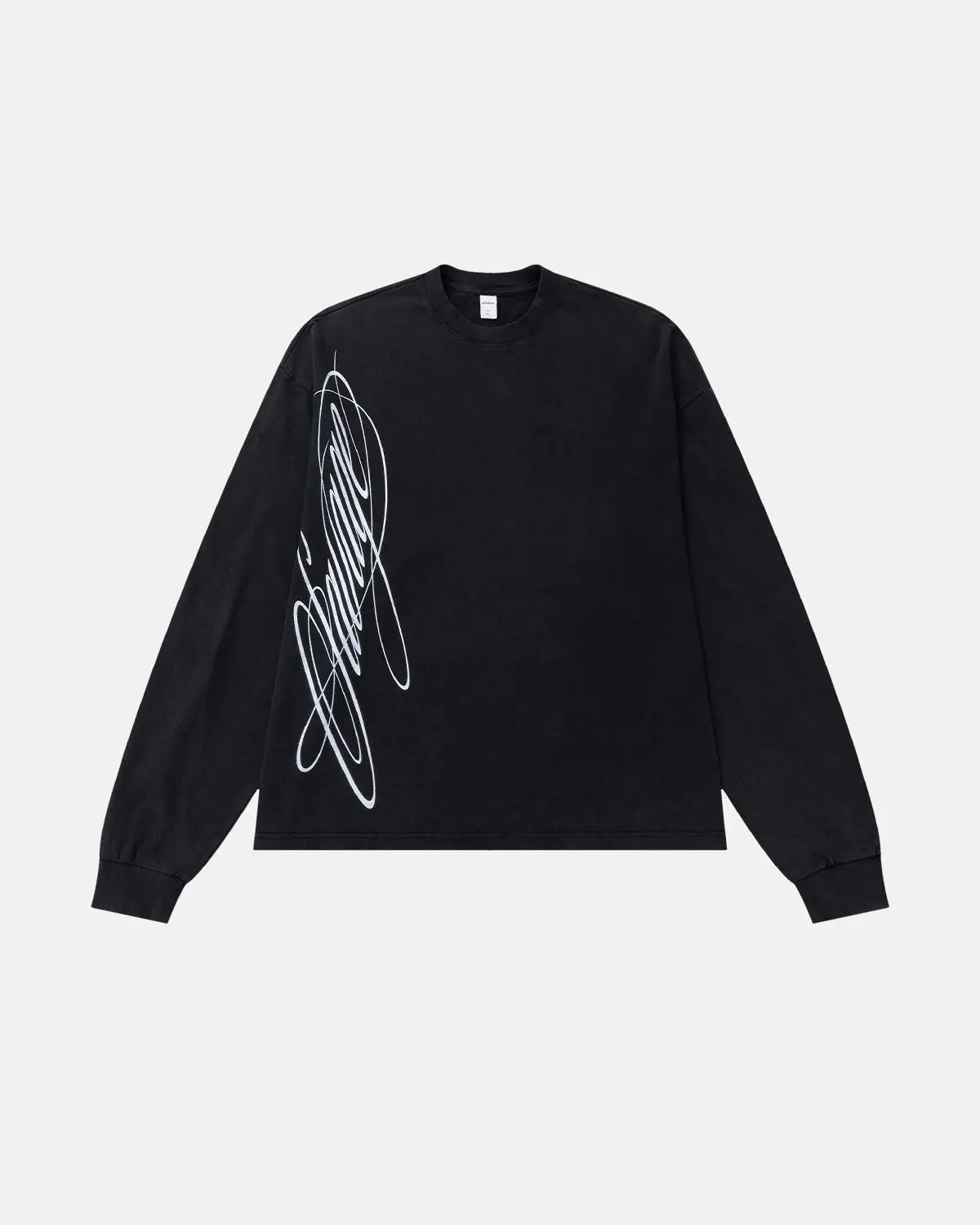 Inflation Streetwear boxy script graphic washed T-shirt with bold lettering on soft, faded fabric in a casual fit.