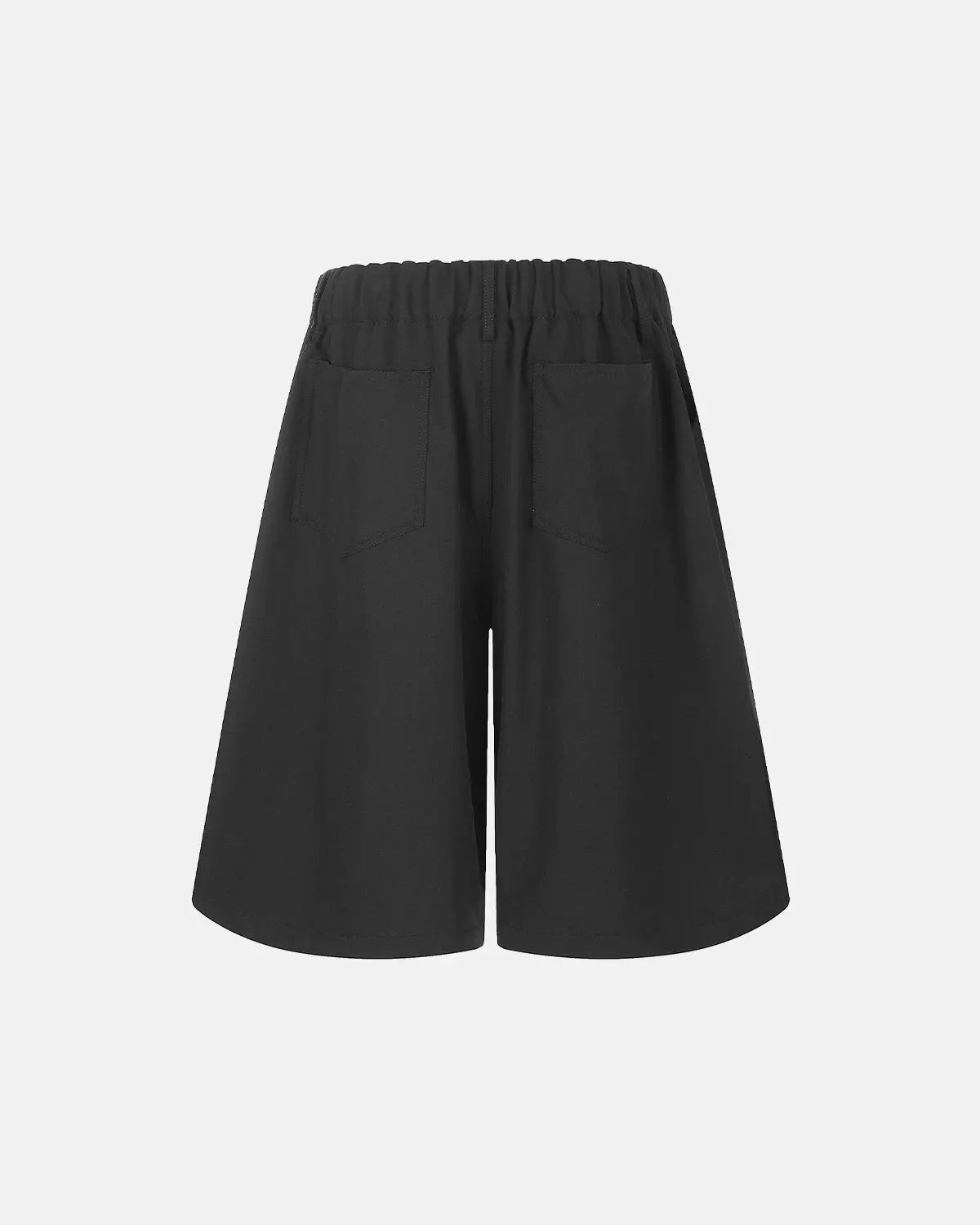 Inflation Streetwear drawstring wide-leg tailored shorts with adjustable waistband and relaxed fit, shown on a model.