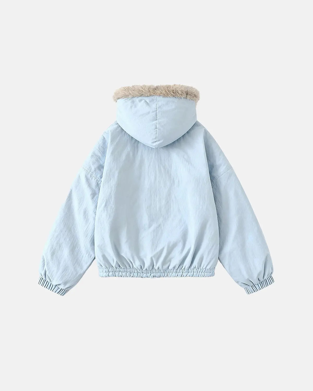 Inflation Streetwear faux fur lined padded bomber jacket with quilted design, featuring a front zipper and ribbed cuffs.