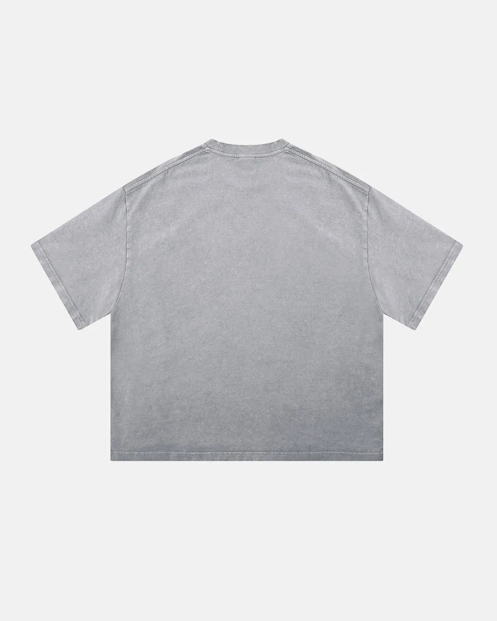 Acid wash boxy fit T-shirt by INFLATION with distressed denim look and relaxed streetwear style, front view.