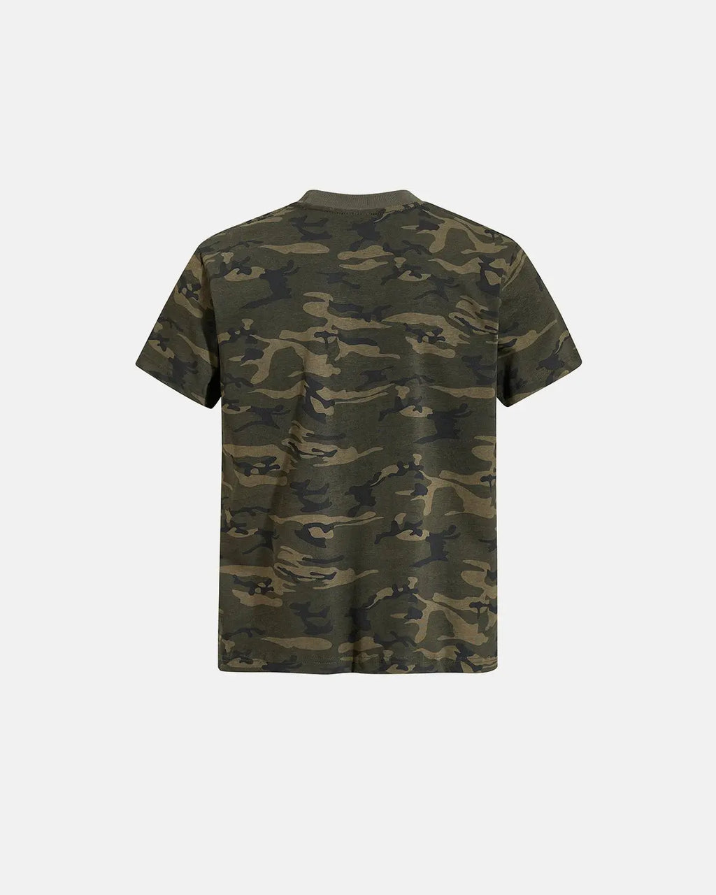 Inflation Camo Script Boxy T-Shirt featuring camouflage design and bold logo, casual streetwear style for everyday wear.